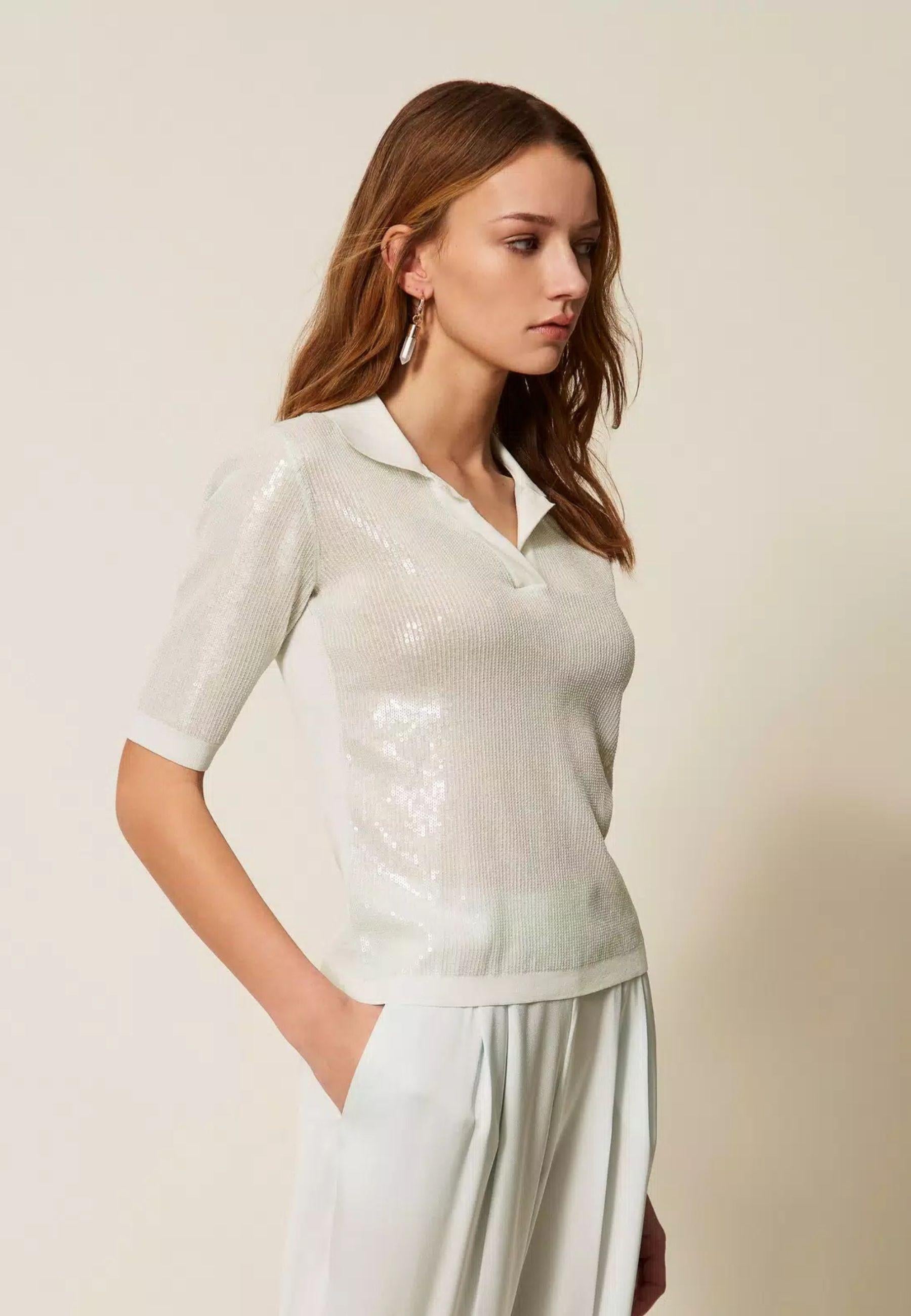 Maglia a polo con paillettes 