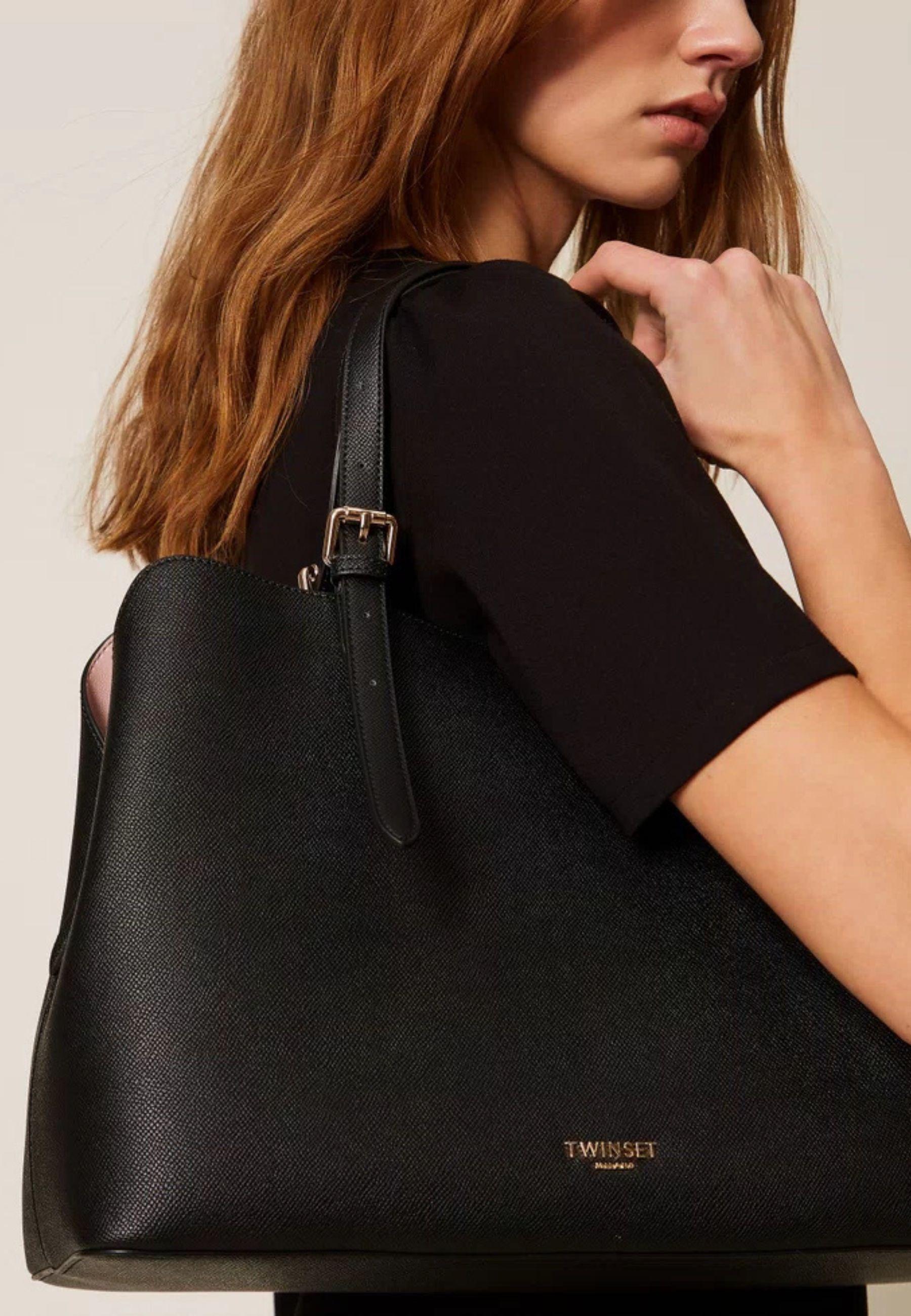 Borsa Tote Bicolor Effetto Pelle Martellata con Fibbie Regolabili 
