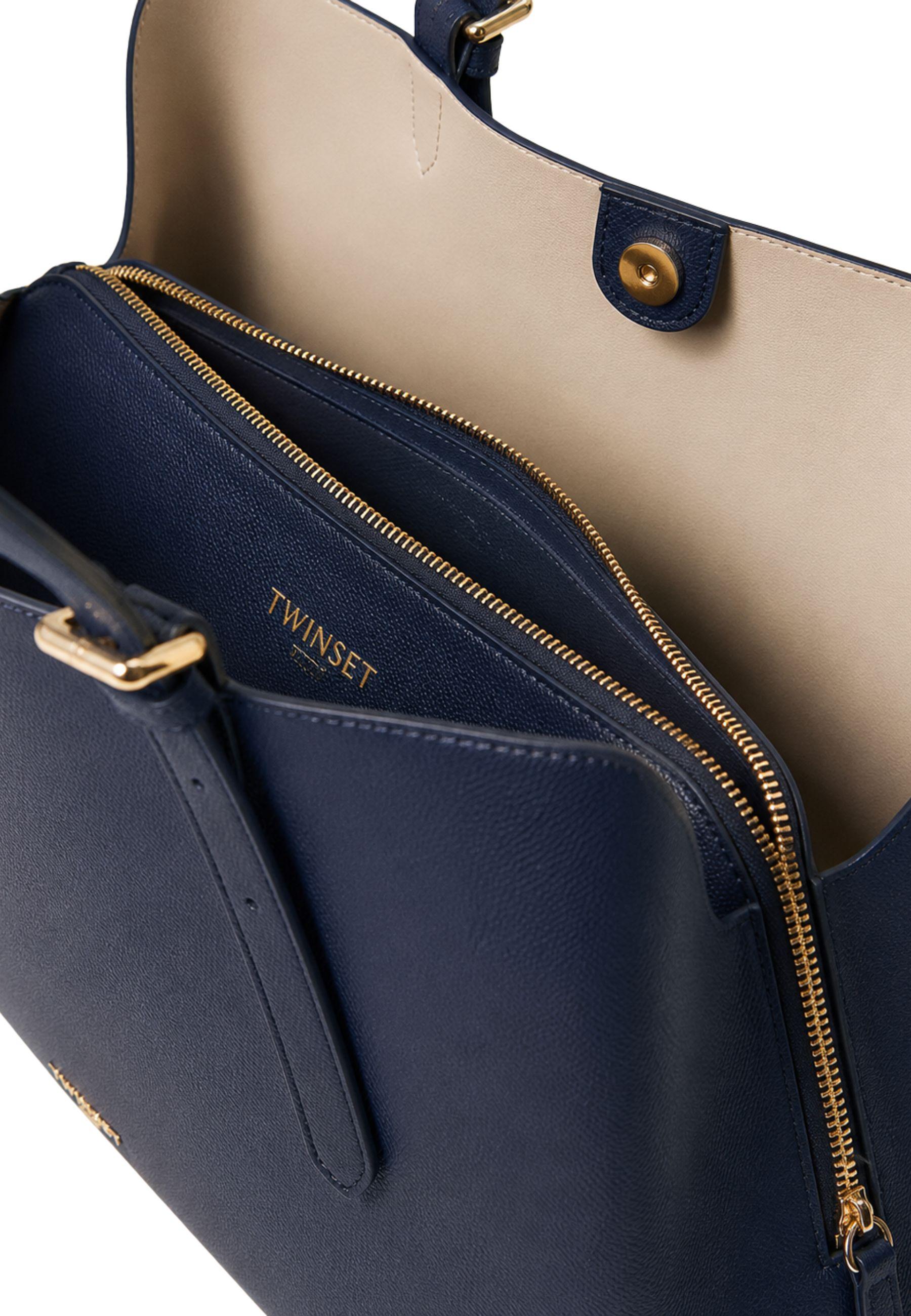 Twinset Borsa Tote Effetto Pelle Martellata Blu 
