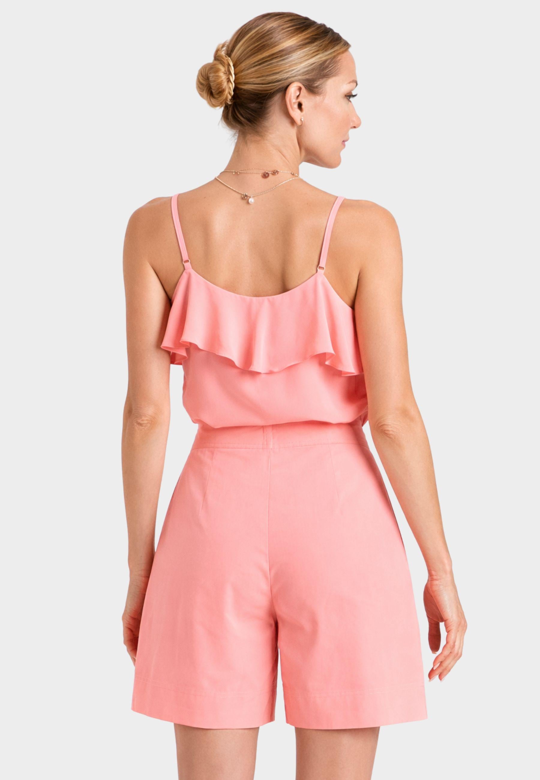 Shorts in cotone stretch con piega frontale 