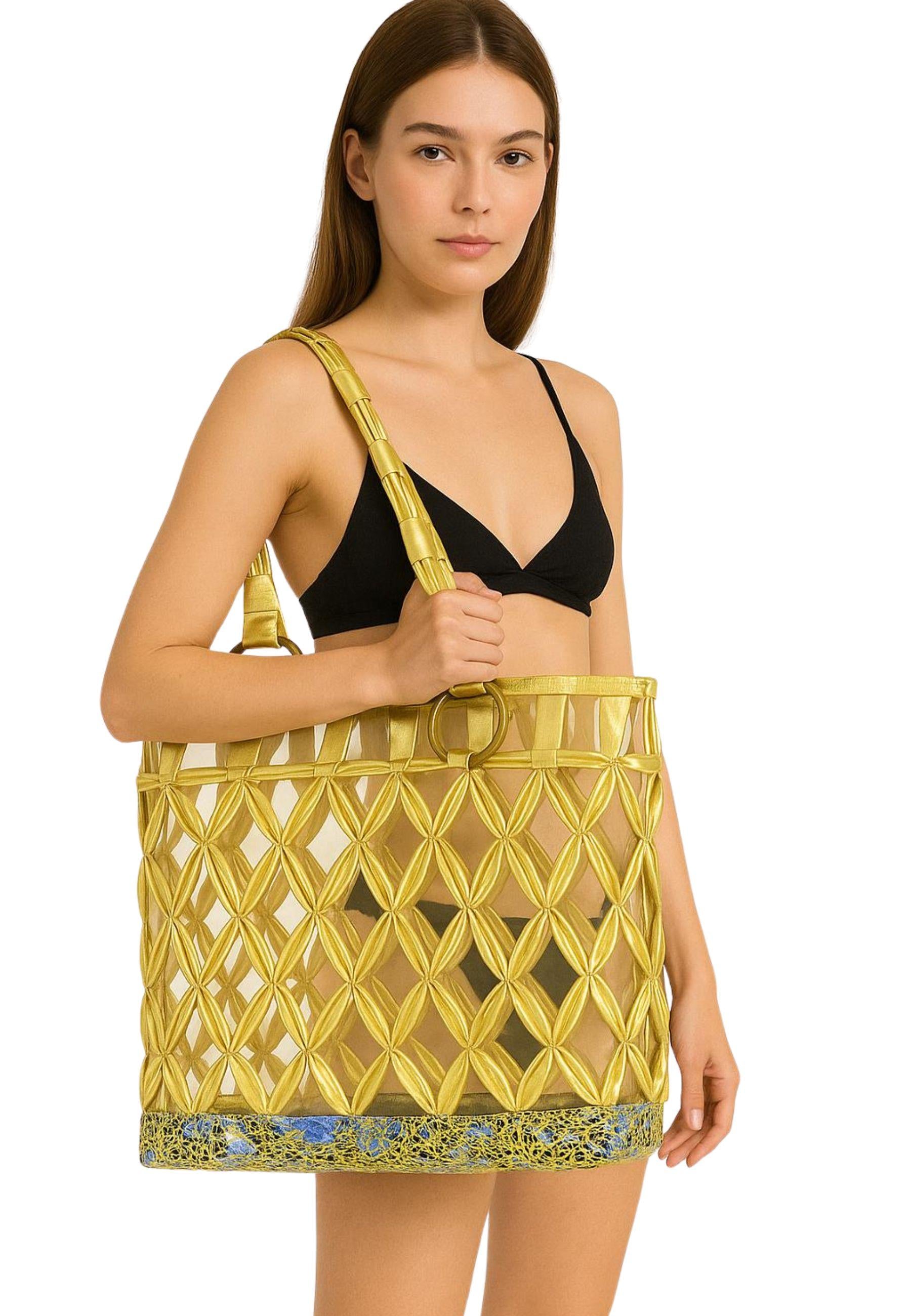Borsa Mare Intrecciata Emamò - Eleganza Esotica in Oro e Animalier 