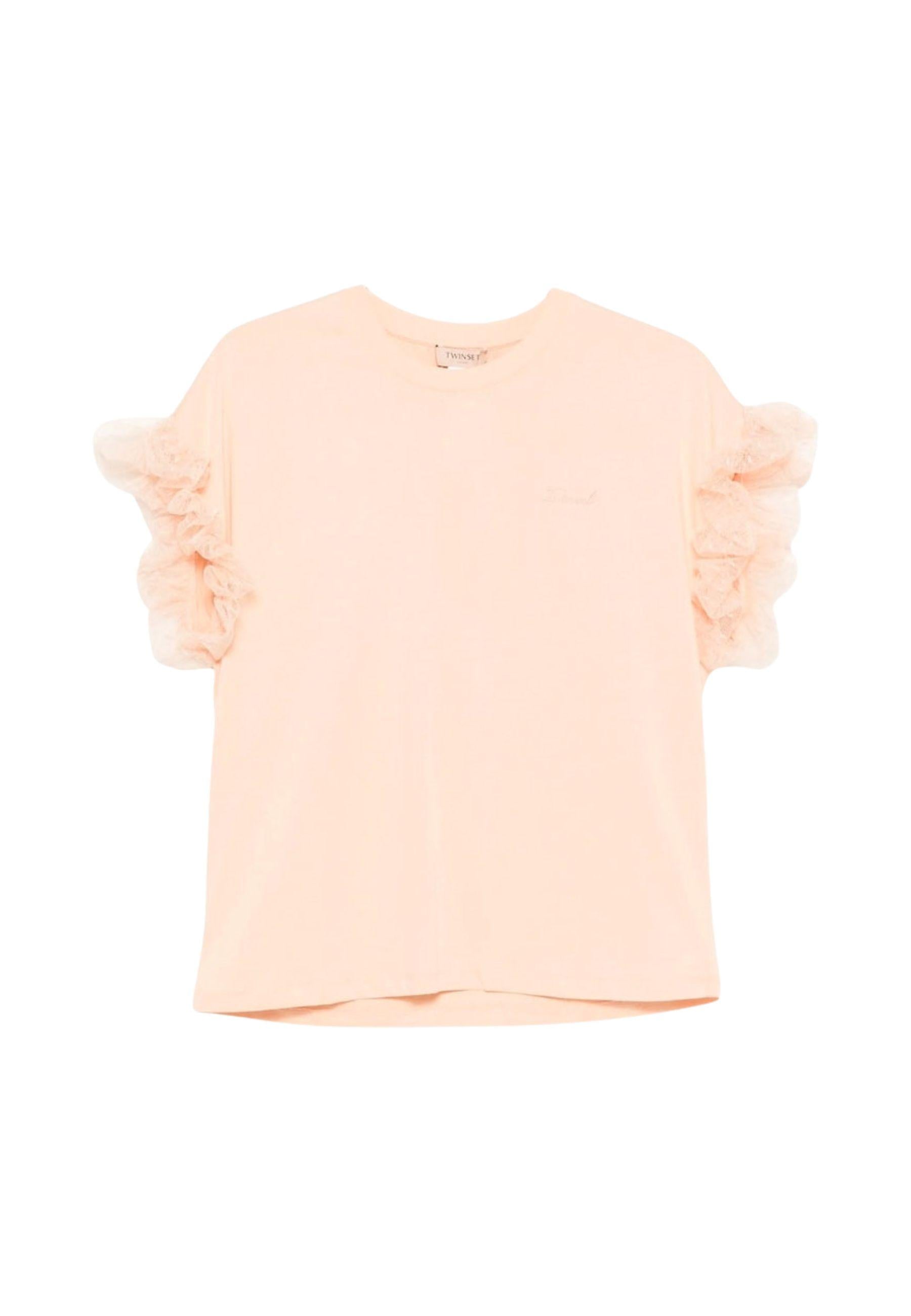 T-shirt Twinset con volant in tulle e logo ricamato 
