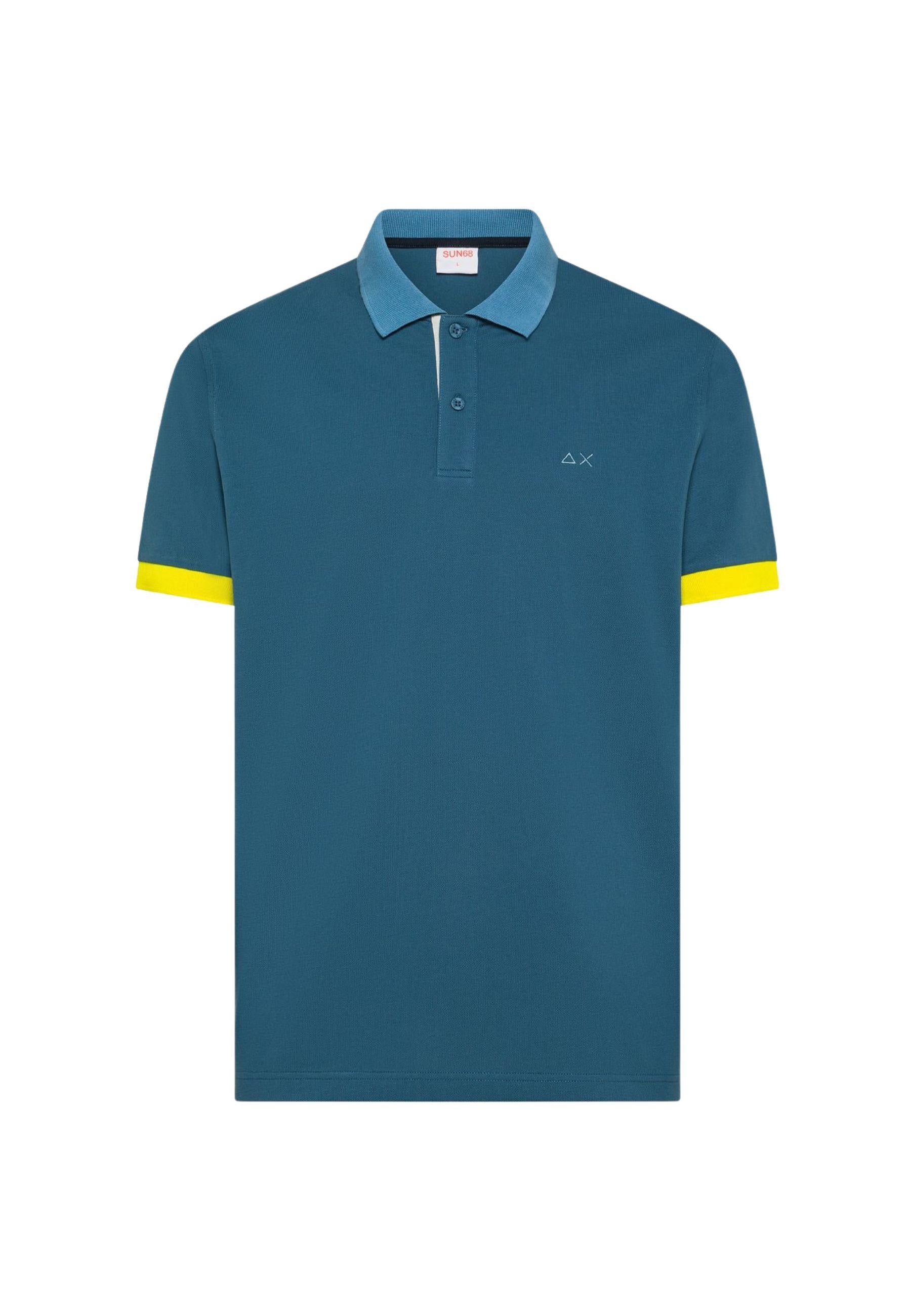 Polo in cotone blu avio scuro con colletto a contrasto 