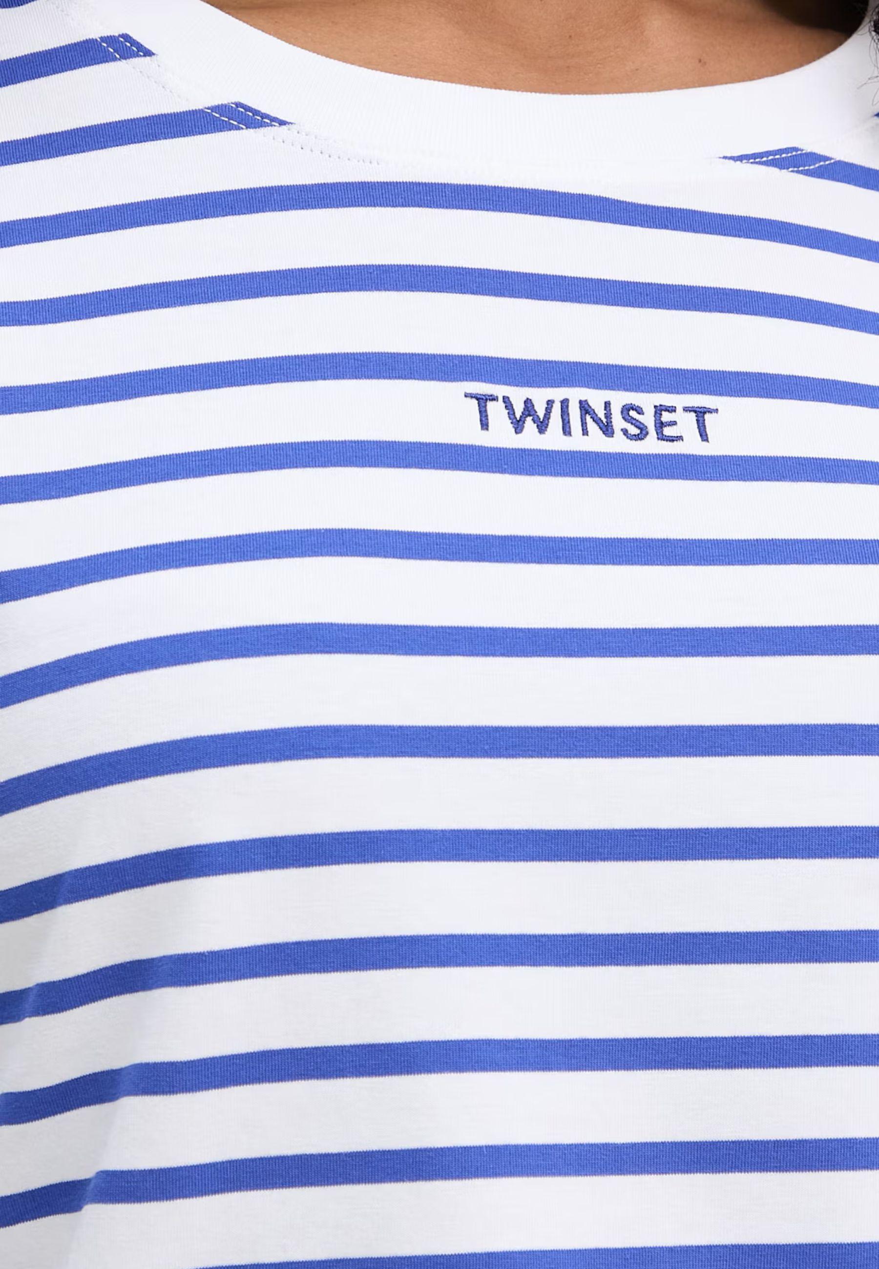 T-shirt Twinset a Righe Blu con Logo Ricamato 