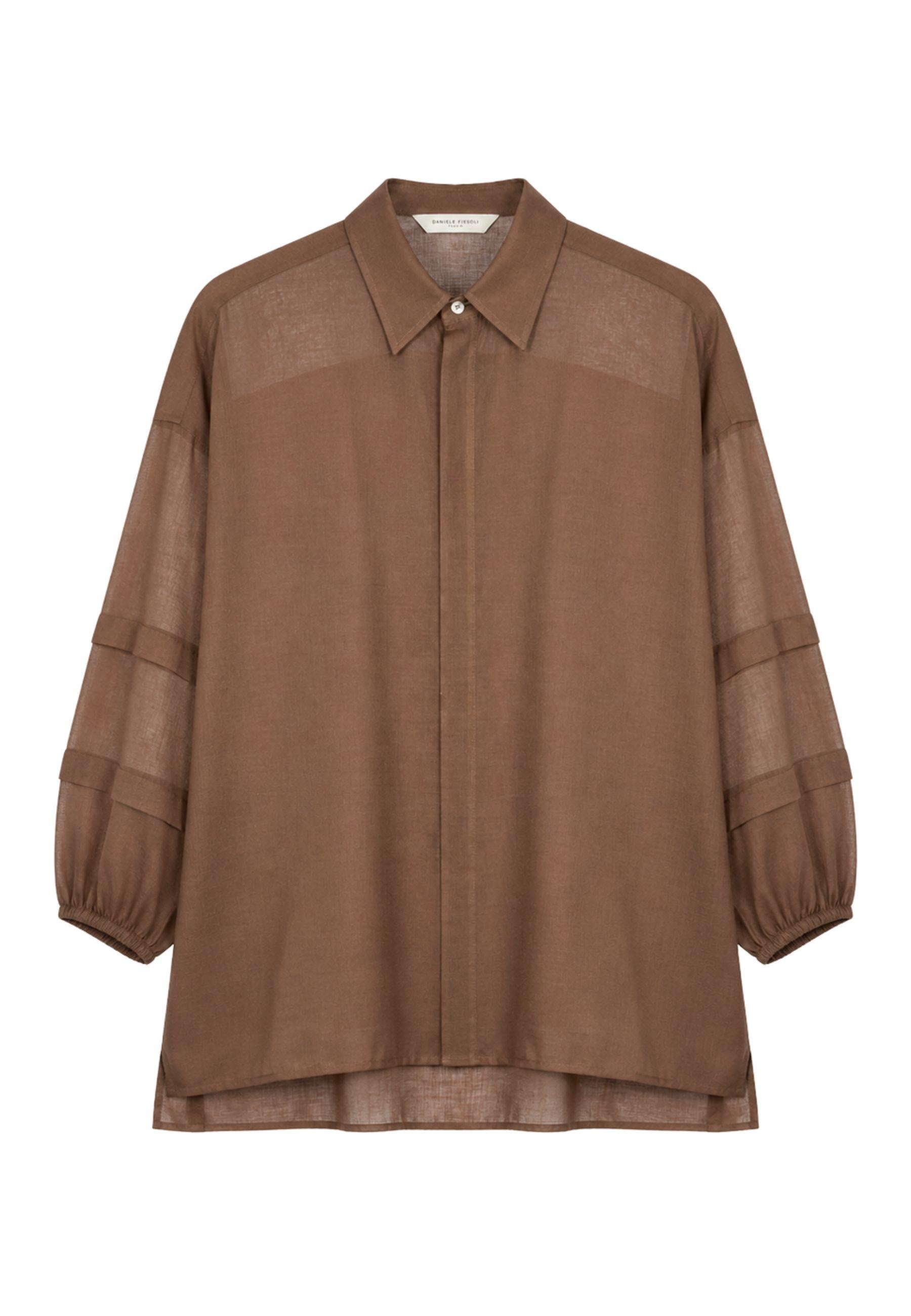 Camicia in misto seta e cotone - Marrone tabacco 