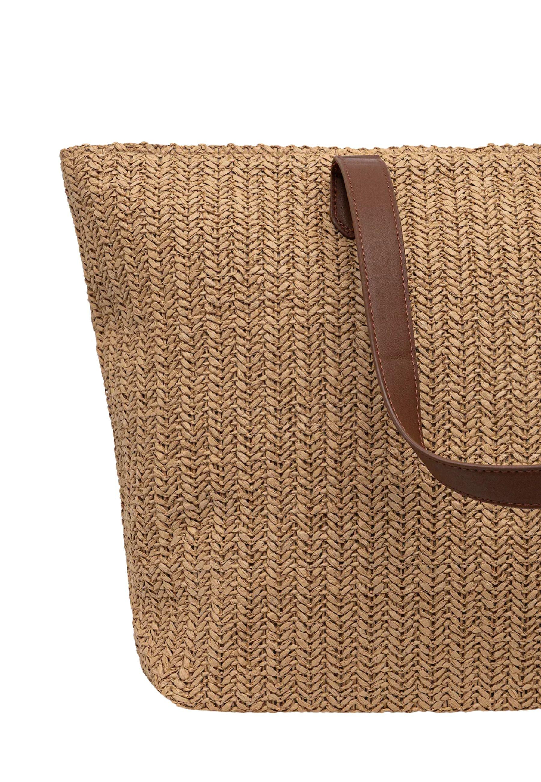 Borsa shopper in rafia con frange 