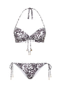 Push-Up Bikini C-Cup with Botanical Coffee Choc / Off White Print and Adjustable Thong Brief