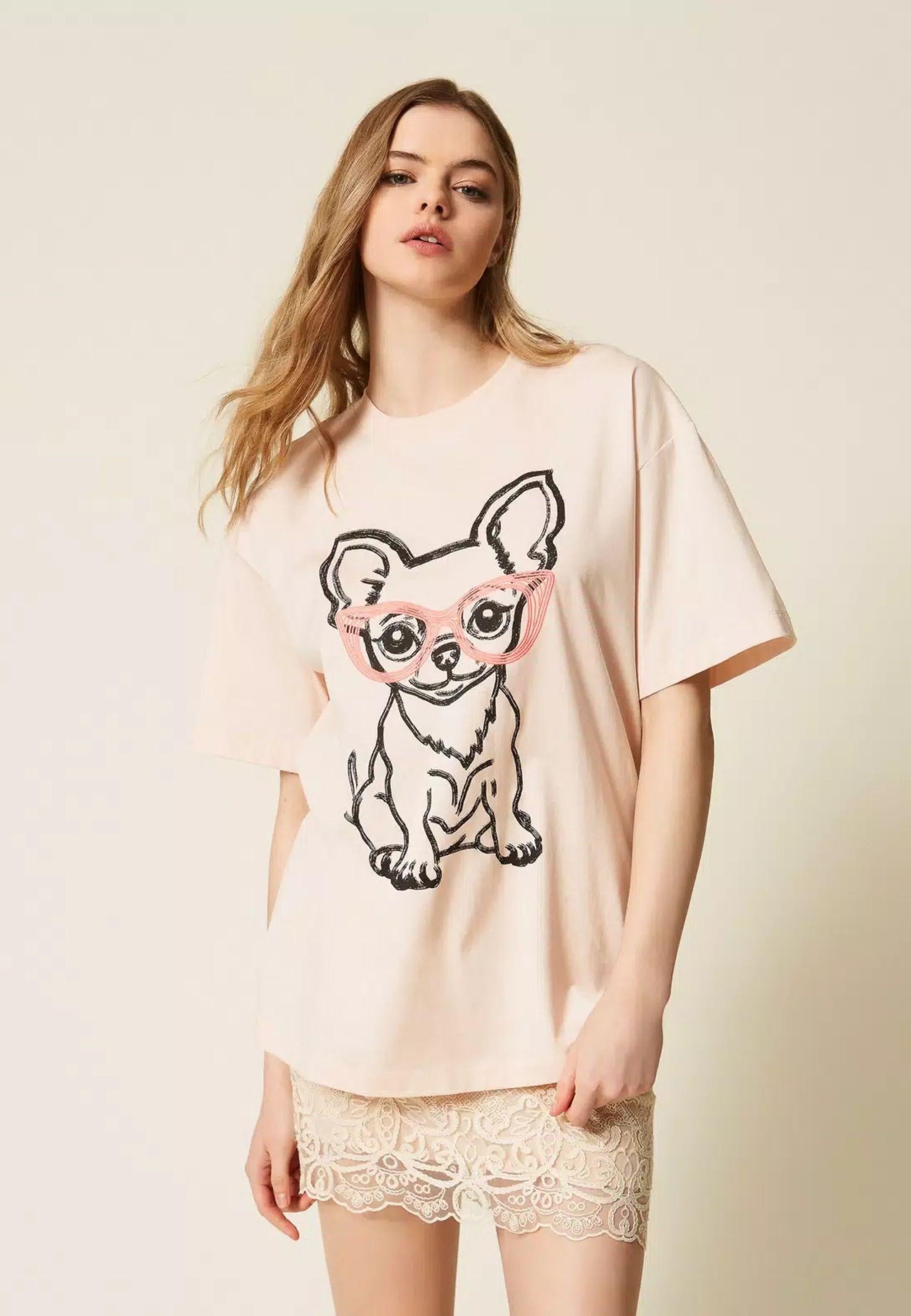 T-shirt oversize con stampa e ricamo - Actitude by Twinset 