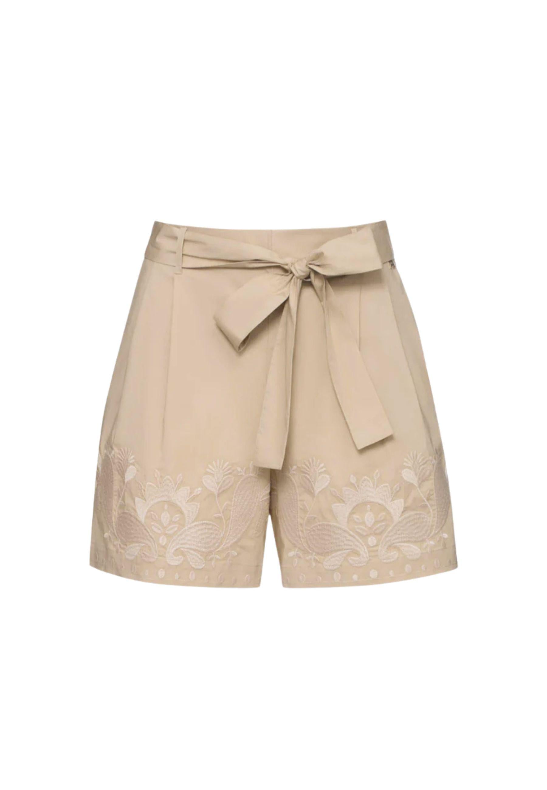 Shorts Twinset Milano in cotone elasticizzato con ricamo - Beige 