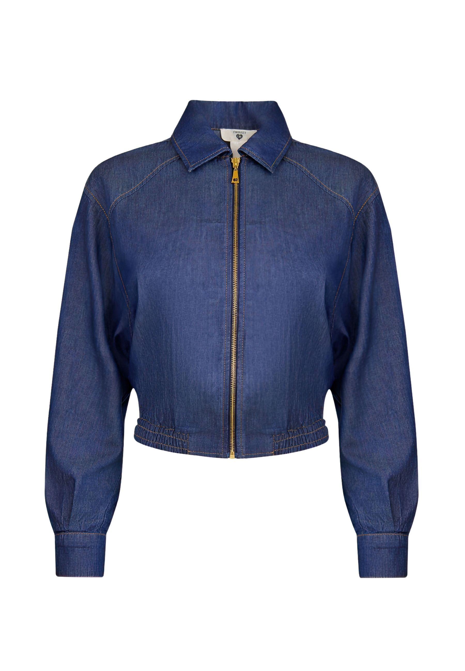 Giacca corta in chambray con zip 