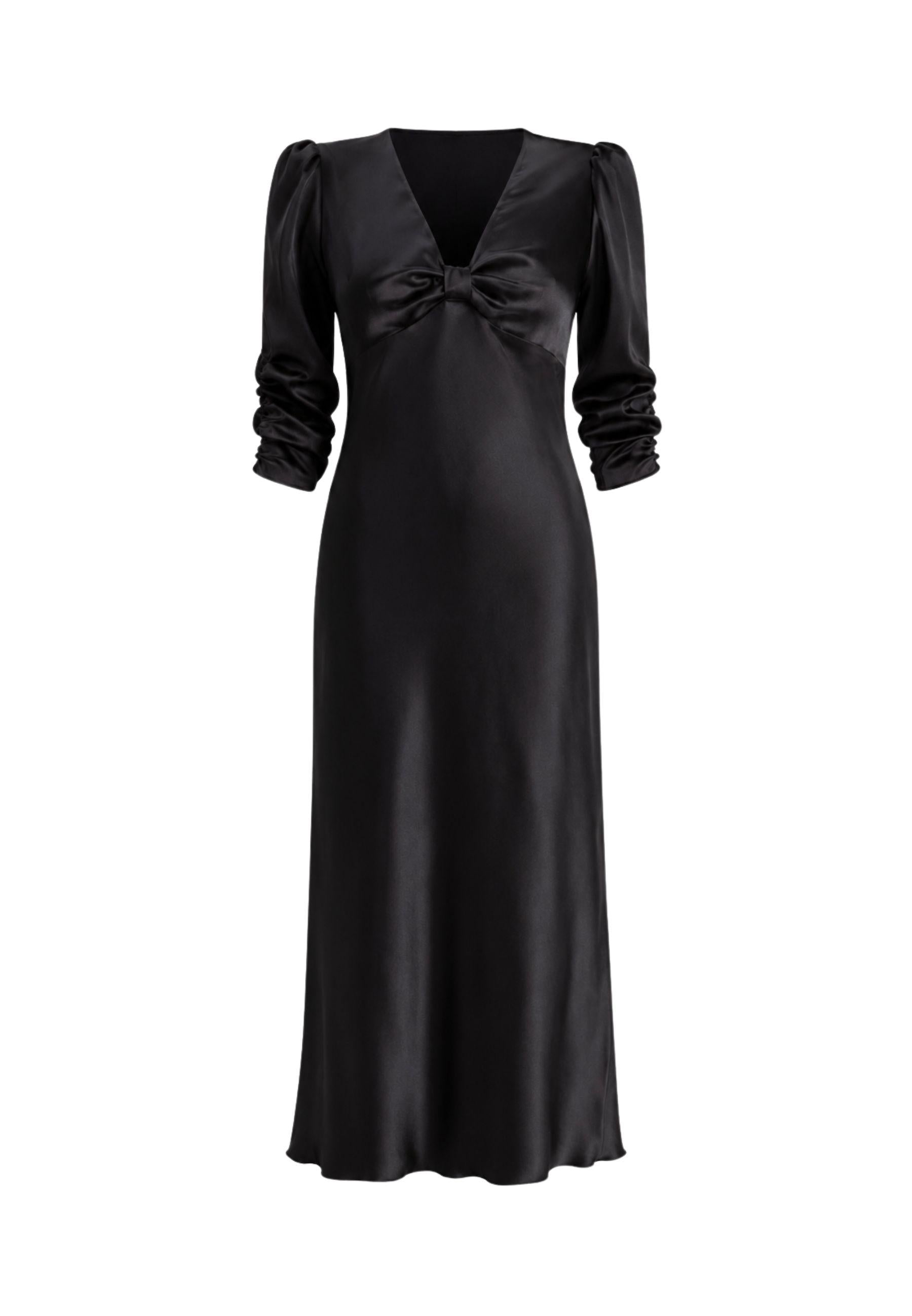 Abito midi nero effetto satinato - eleganza essenziale e femminilità contemporanea 