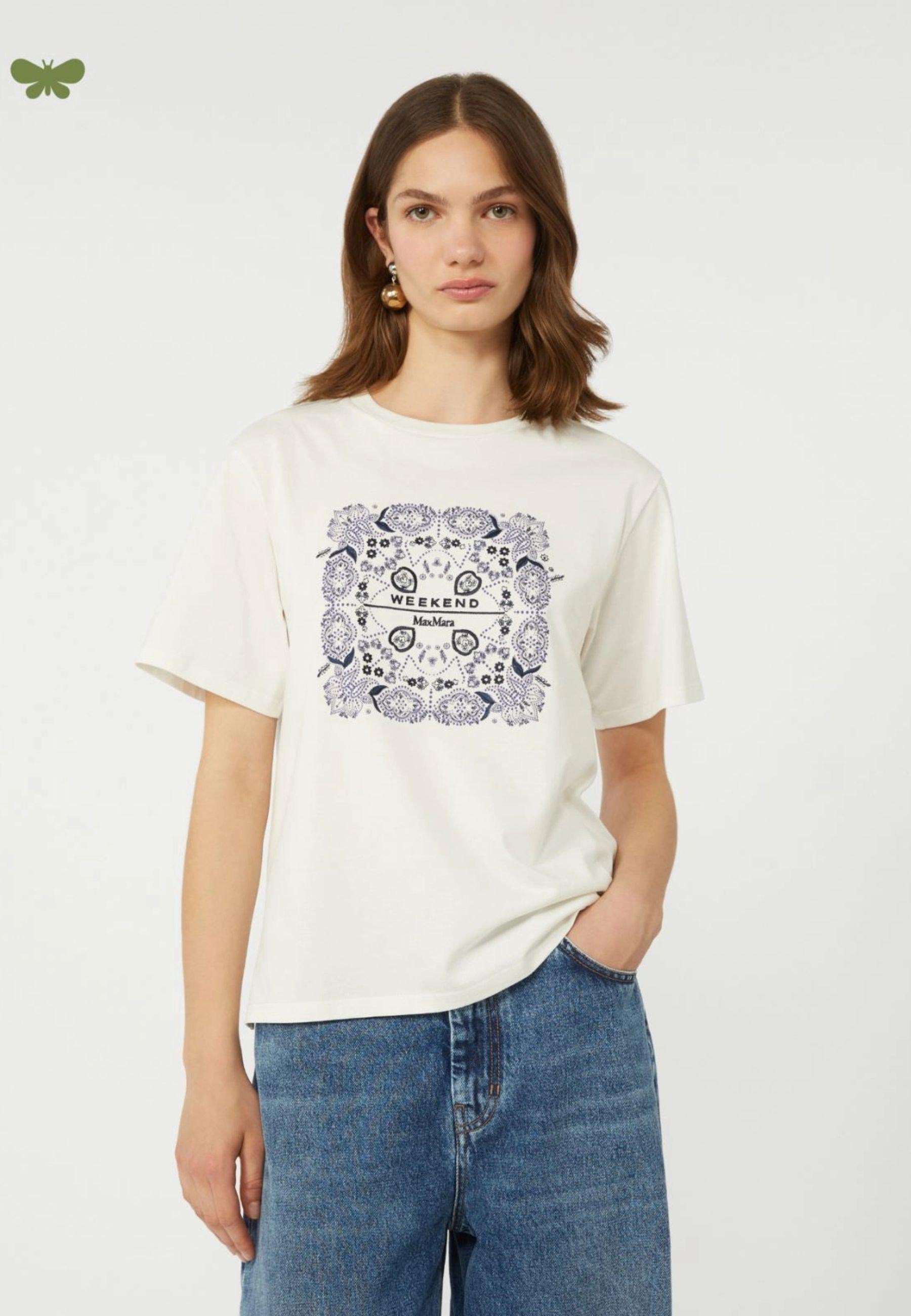T-shirt in Cotone con Stampa e Ricami 