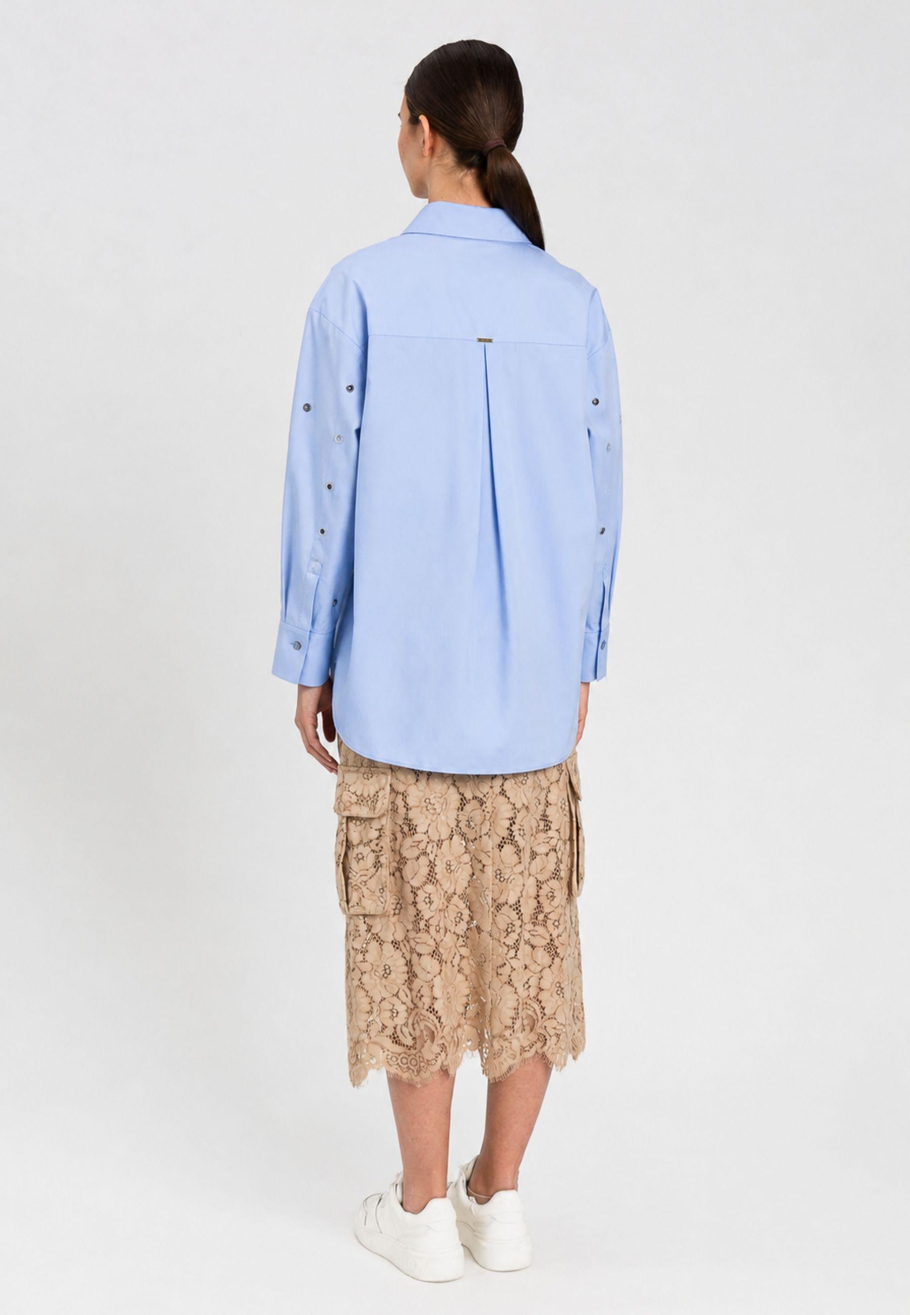 Camicia Oversize in Cotone con Applicazioni Gioiello 