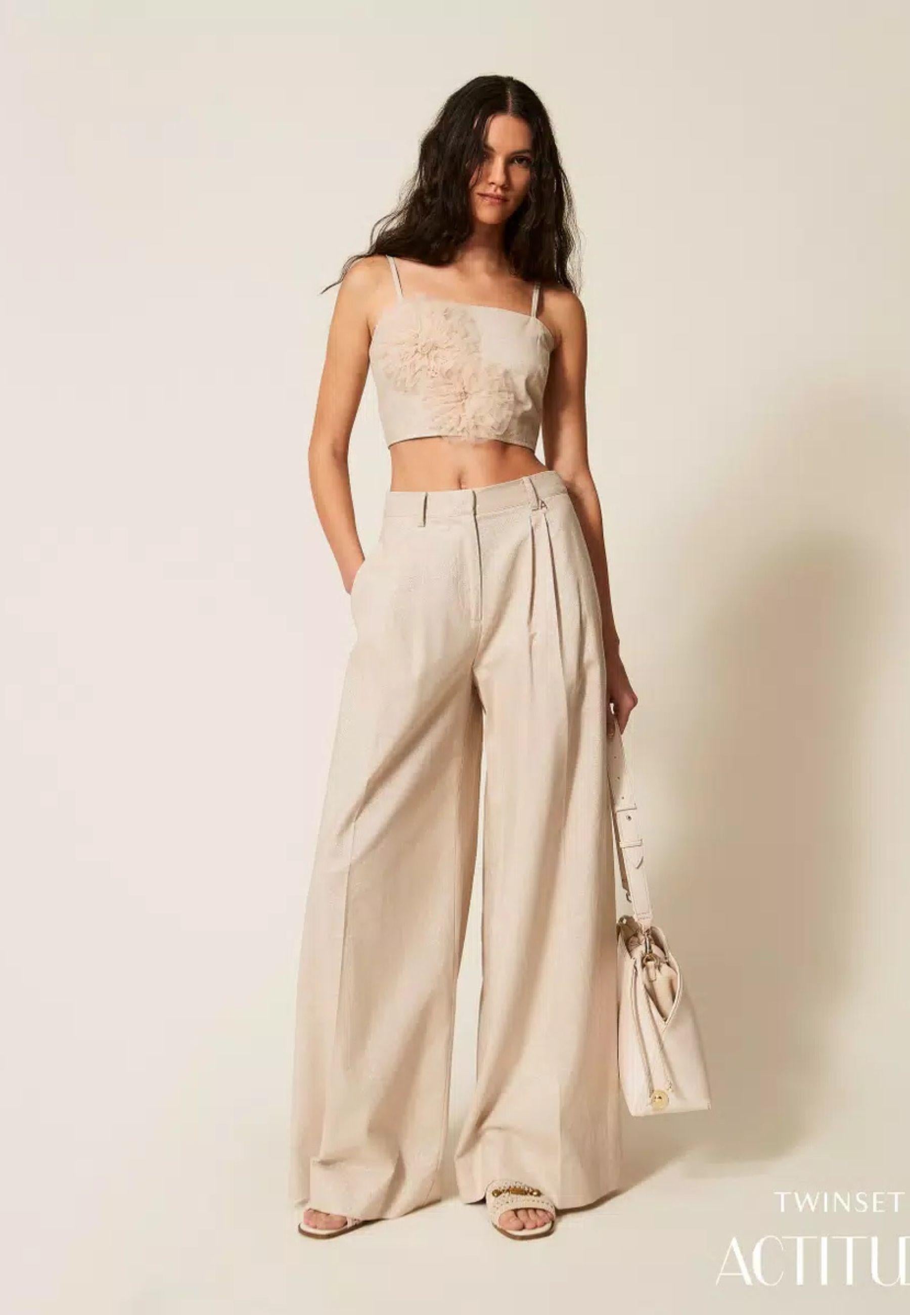 Pantaloni Actitude in Misto Cotone e Lino con Lurex Donna 