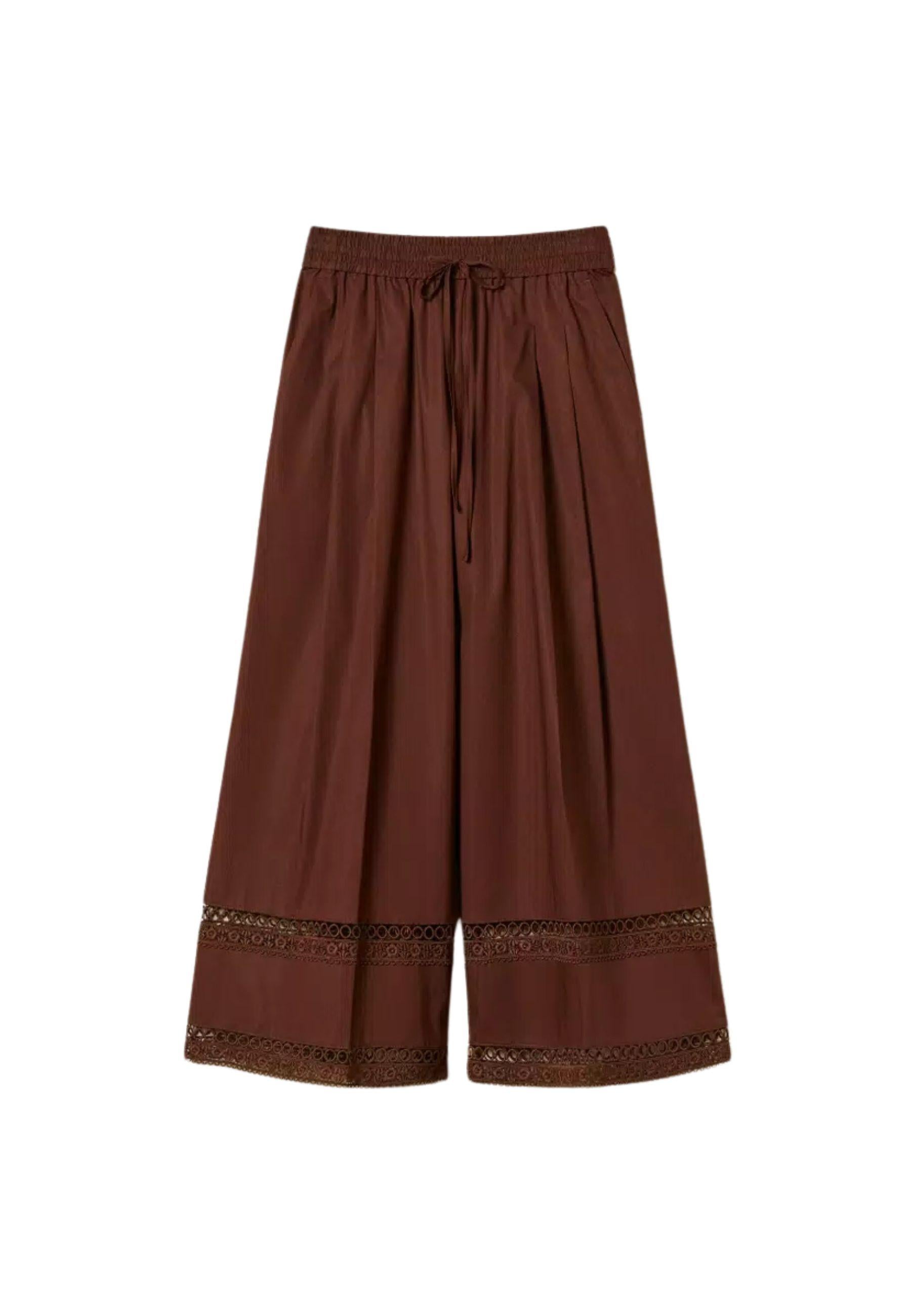Twinset - Pantaloni Ampi in Popeline con Ricamo 