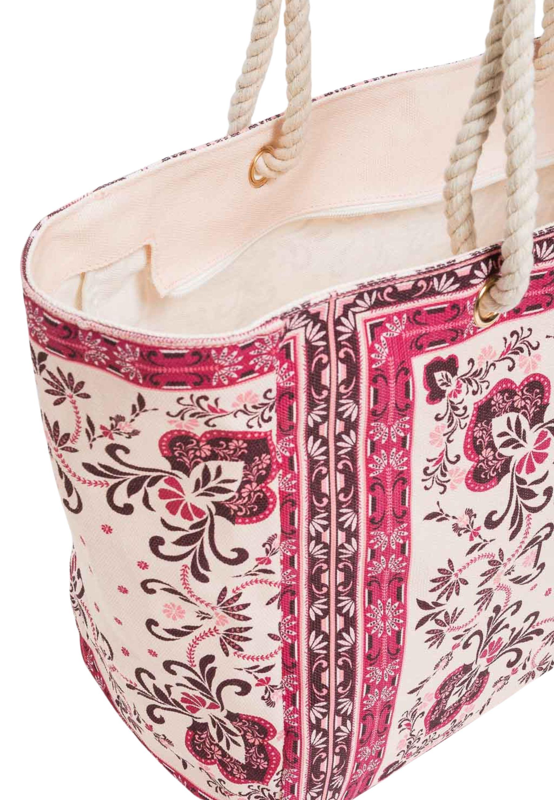 Borsa Shopper in Canvas con Stampa Foulard Fuchsia 