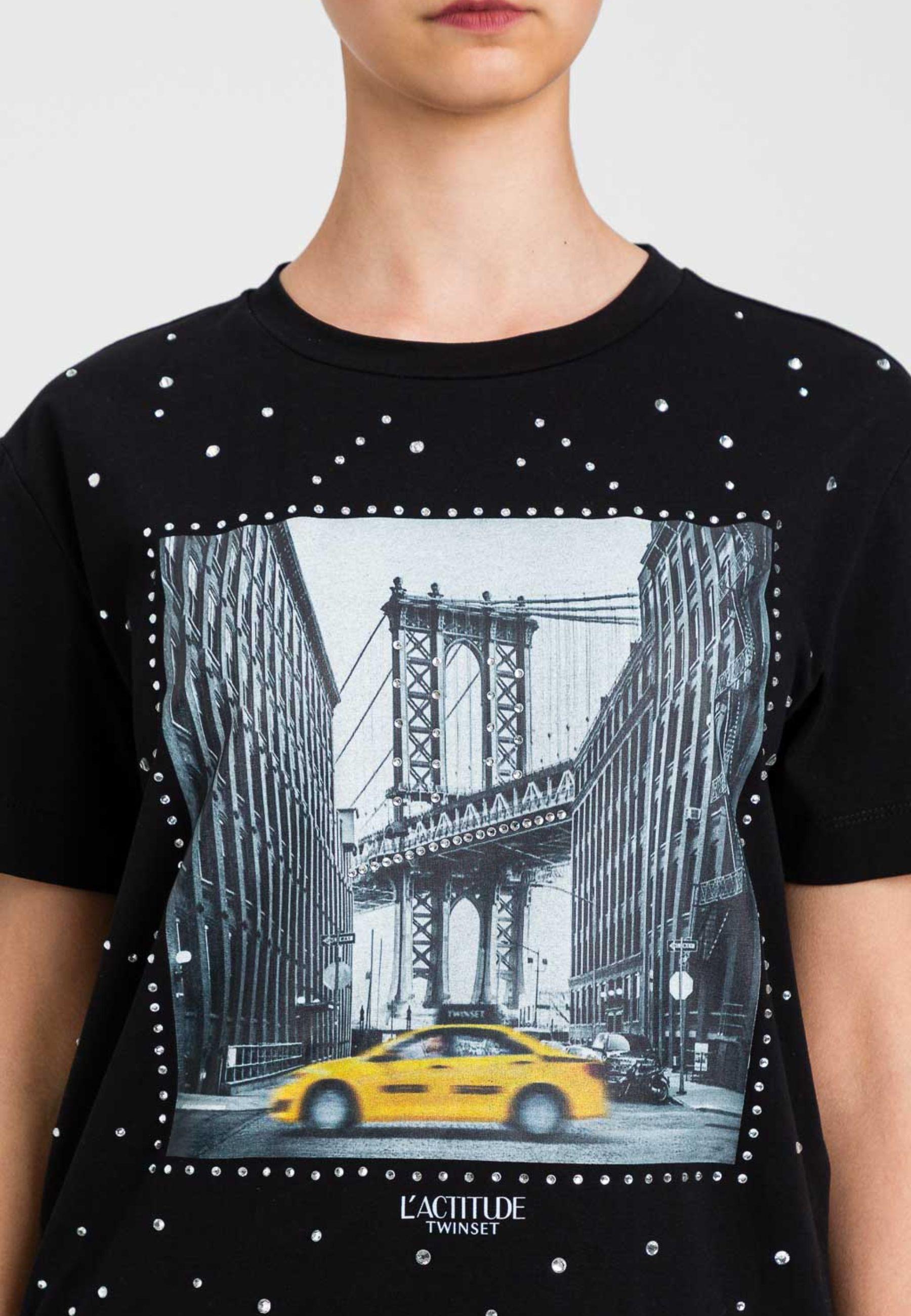 T-shirt con stampa e strass Actitude 