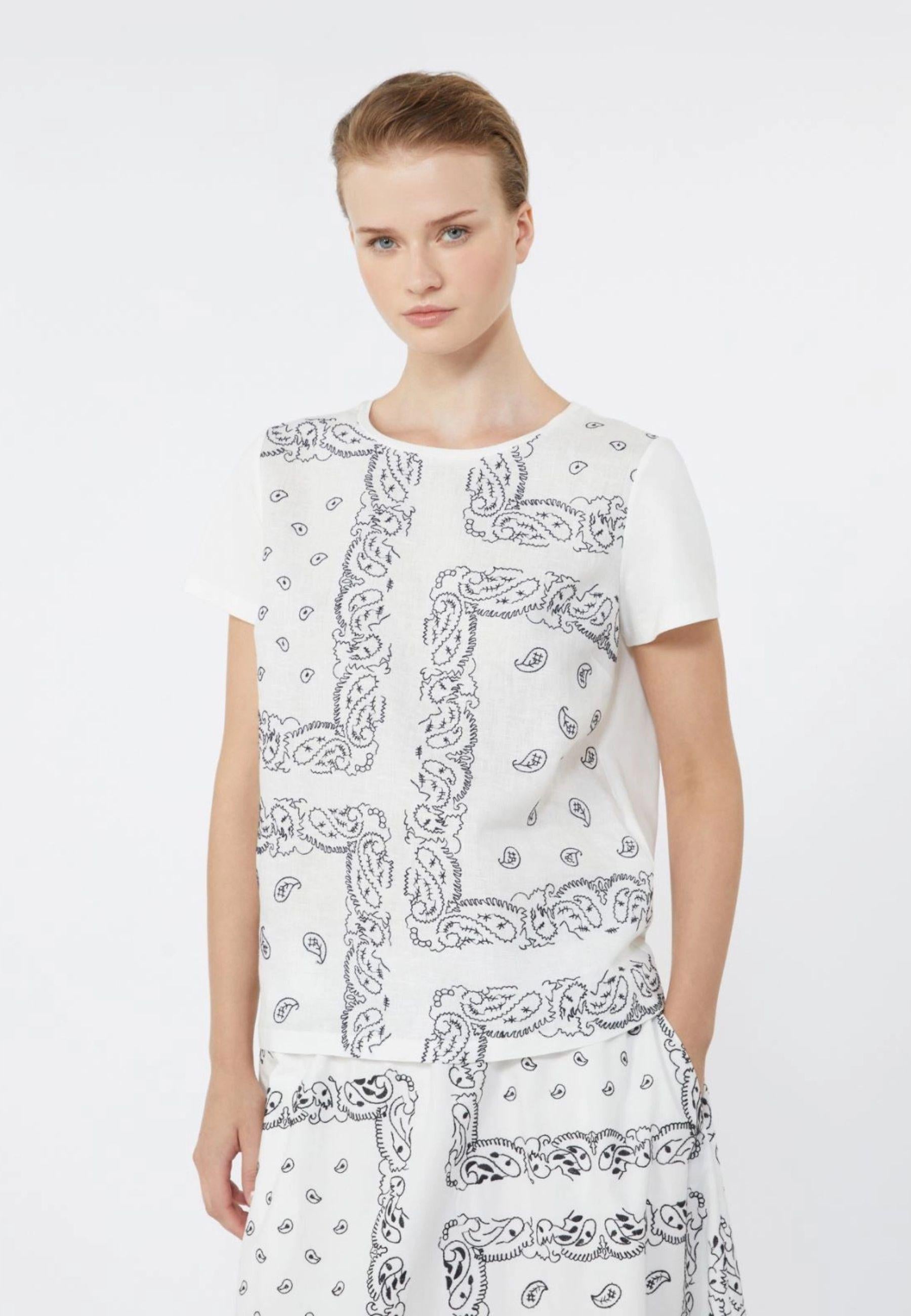 Weekend Max Mara - T-shirt in lino ricamato e jersey di cotone stretch 