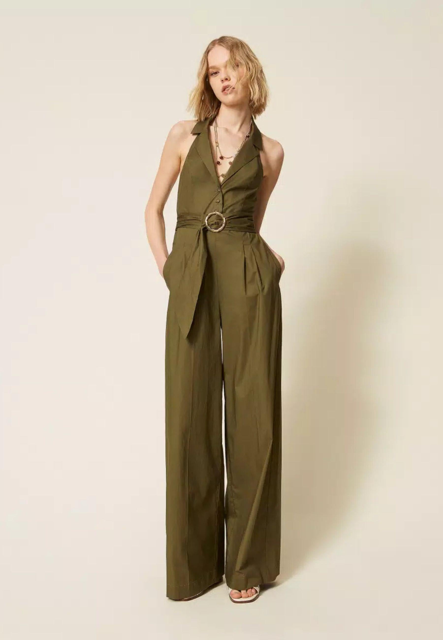 Tuta in popeline di cotone stretch con cintura - Twinset 