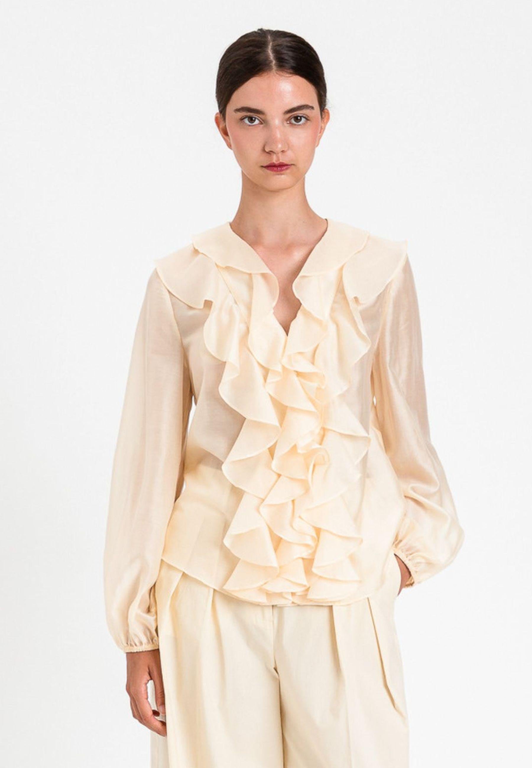 Twinset Blusa con Rouches in Lyocell Blend - Giallo Pastello 