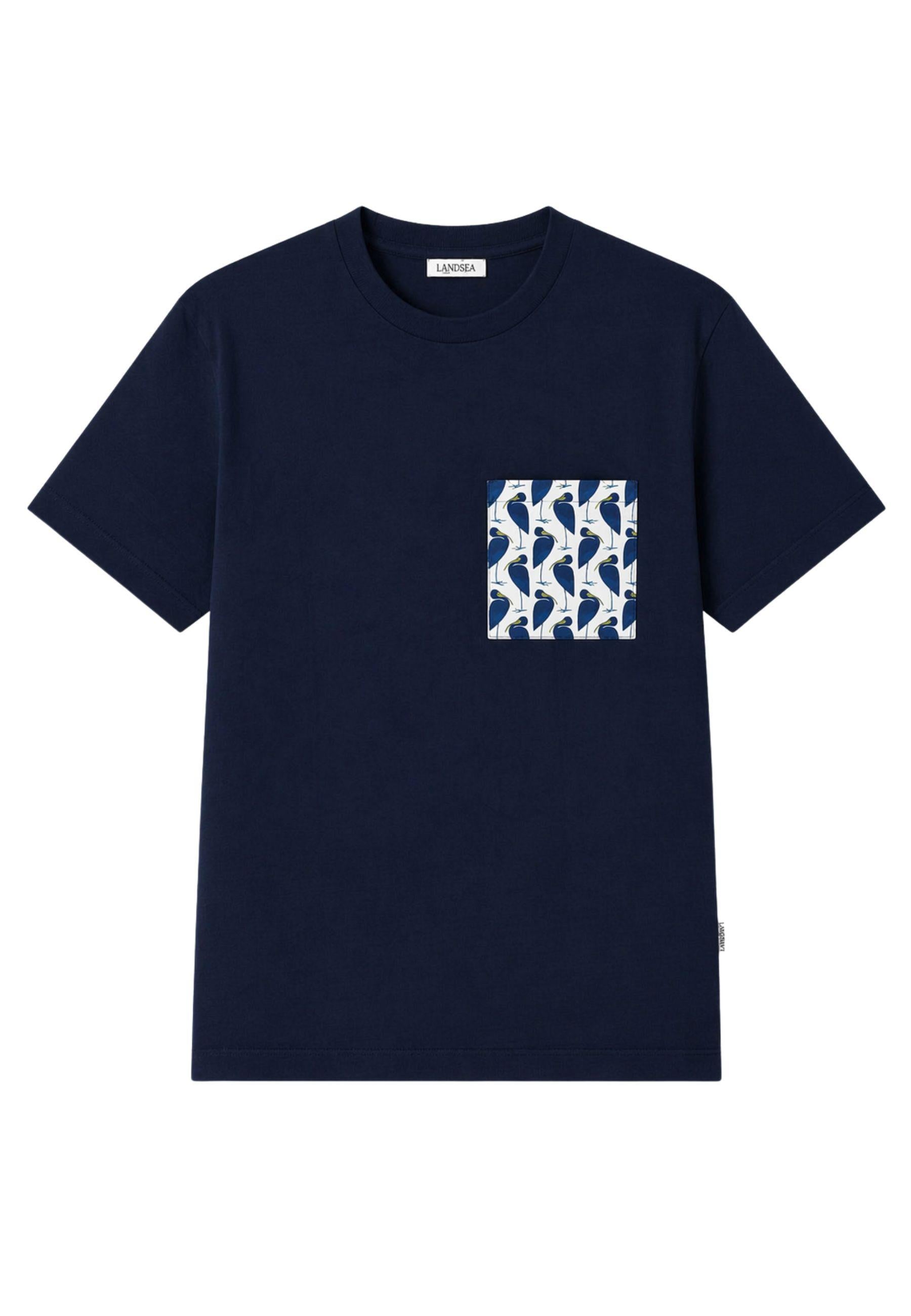 T-shirt in cotone con taschino stampa birds 