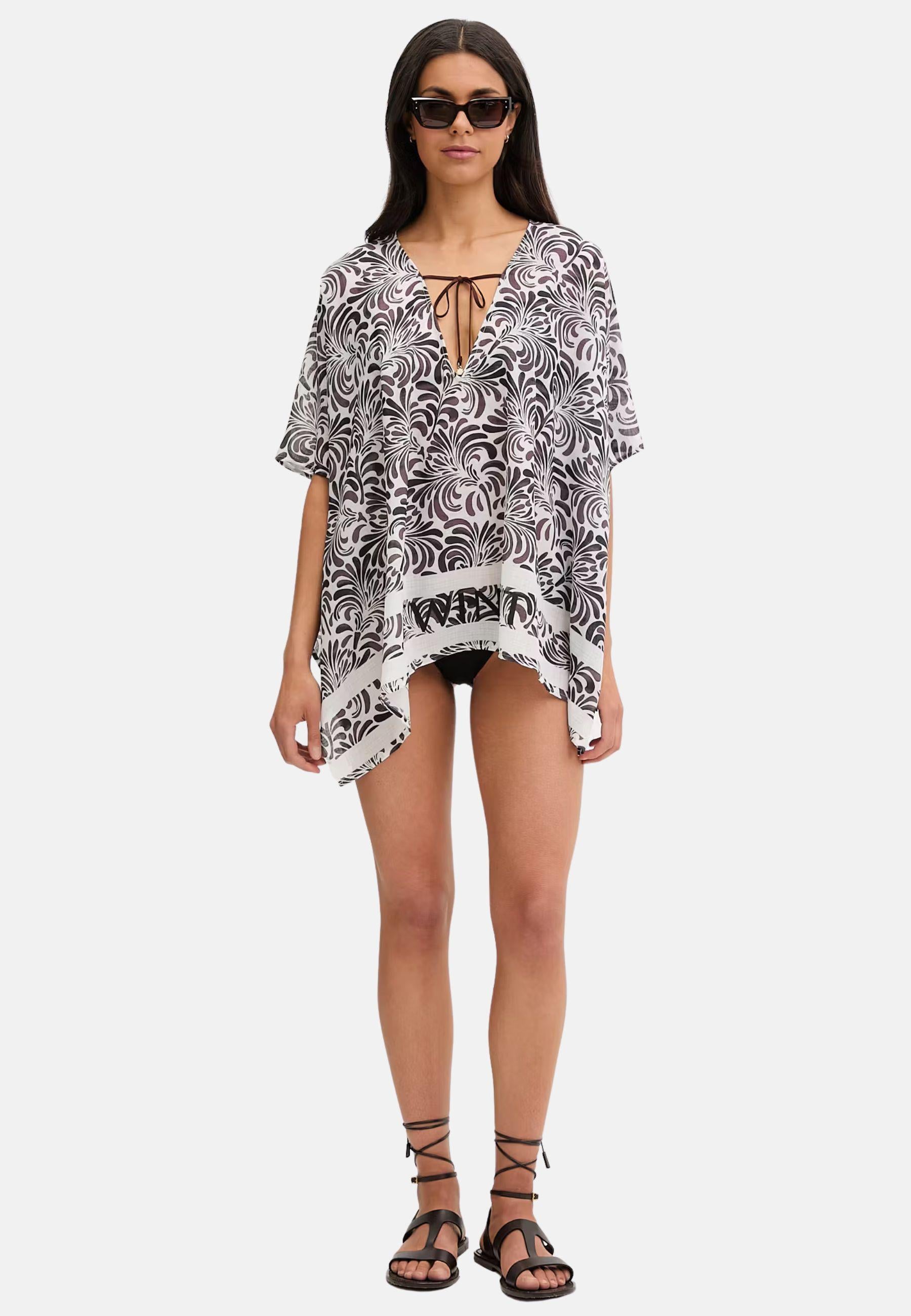 Copricostume poncho da spiaggia donna con stampa botanica 