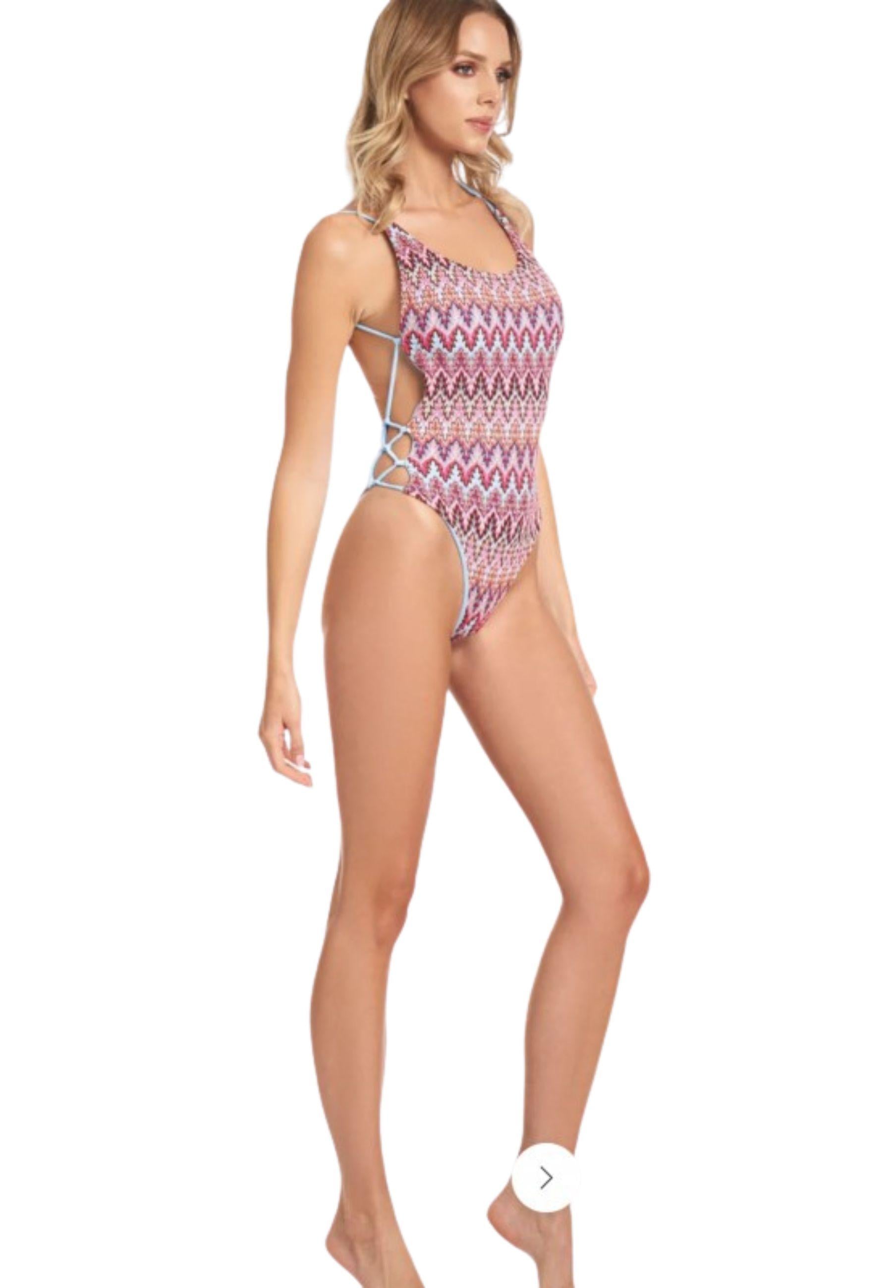 Costume intero in lycra stampata con laccetti laterali 