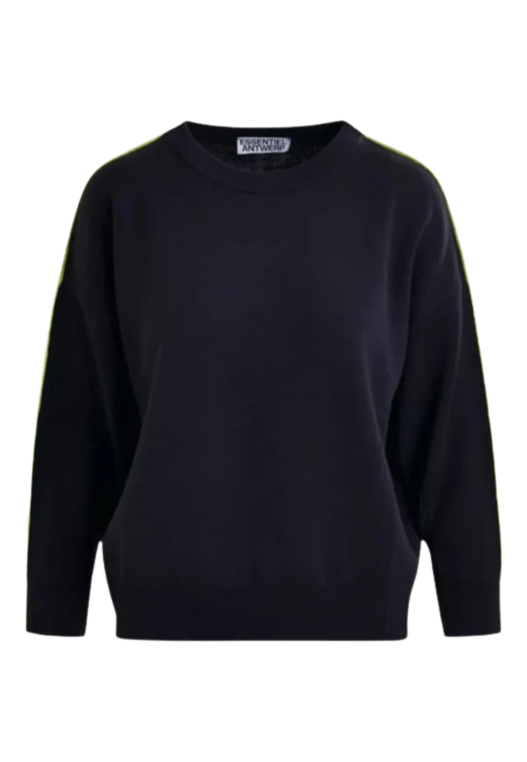 Essentiel Antwerp - Maglione in maglia fine navy con dettagli a contrasto 