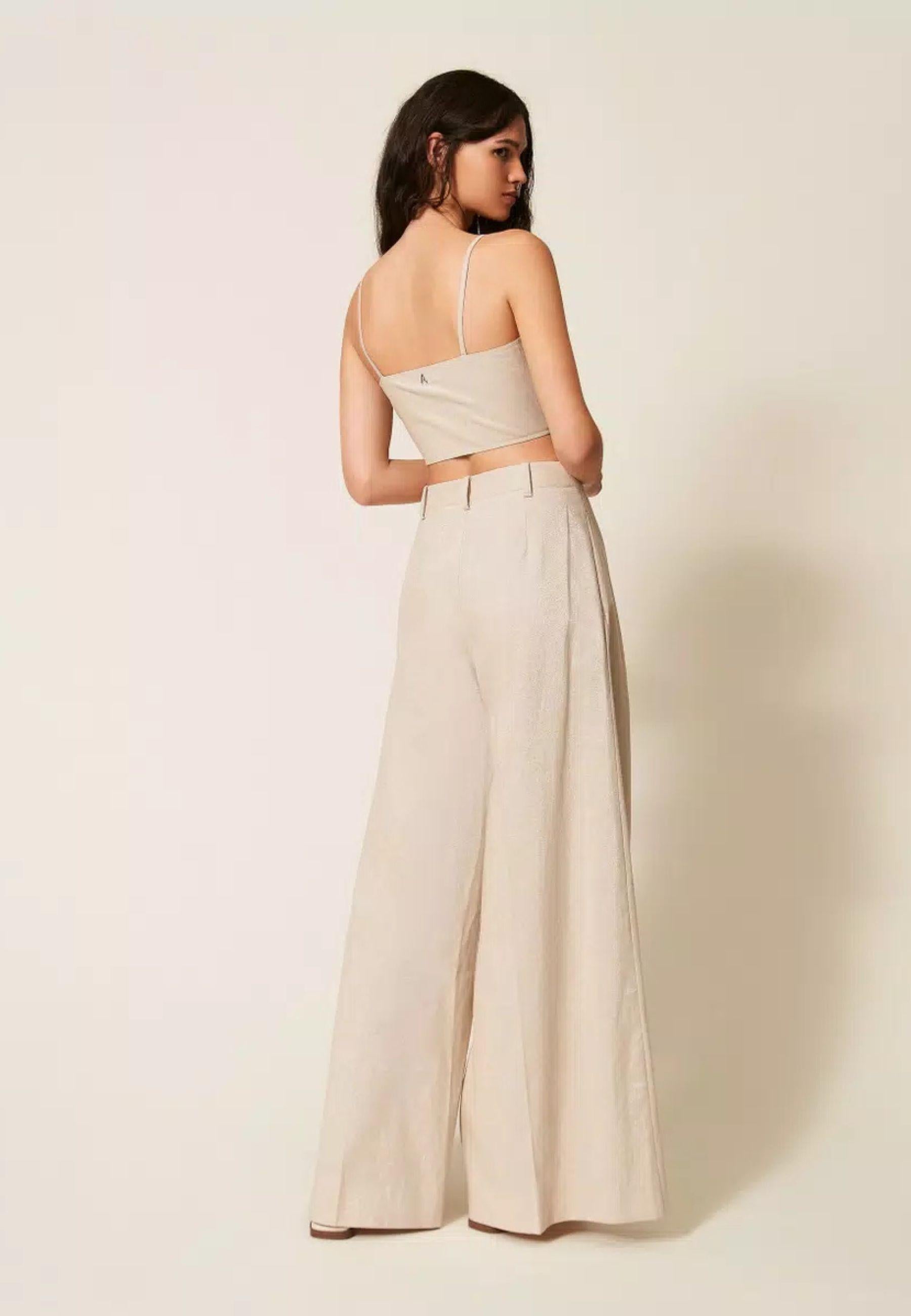 Pantaloni Actitude in Misto Cotone e Lino con Lurex Donna 
