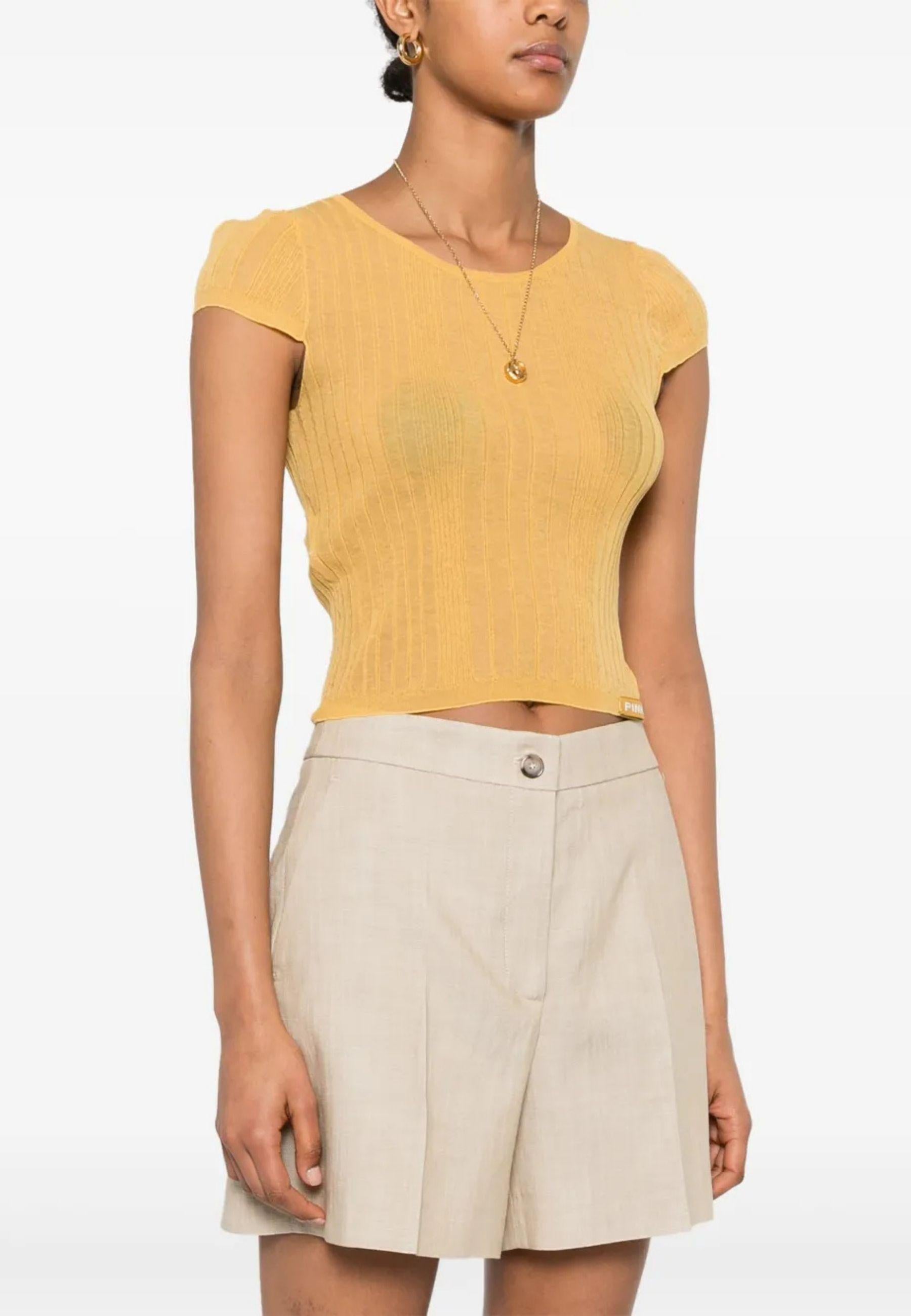 PINKO - T-shirt Donna in Maglia a Costine | Giallo Tramonto 