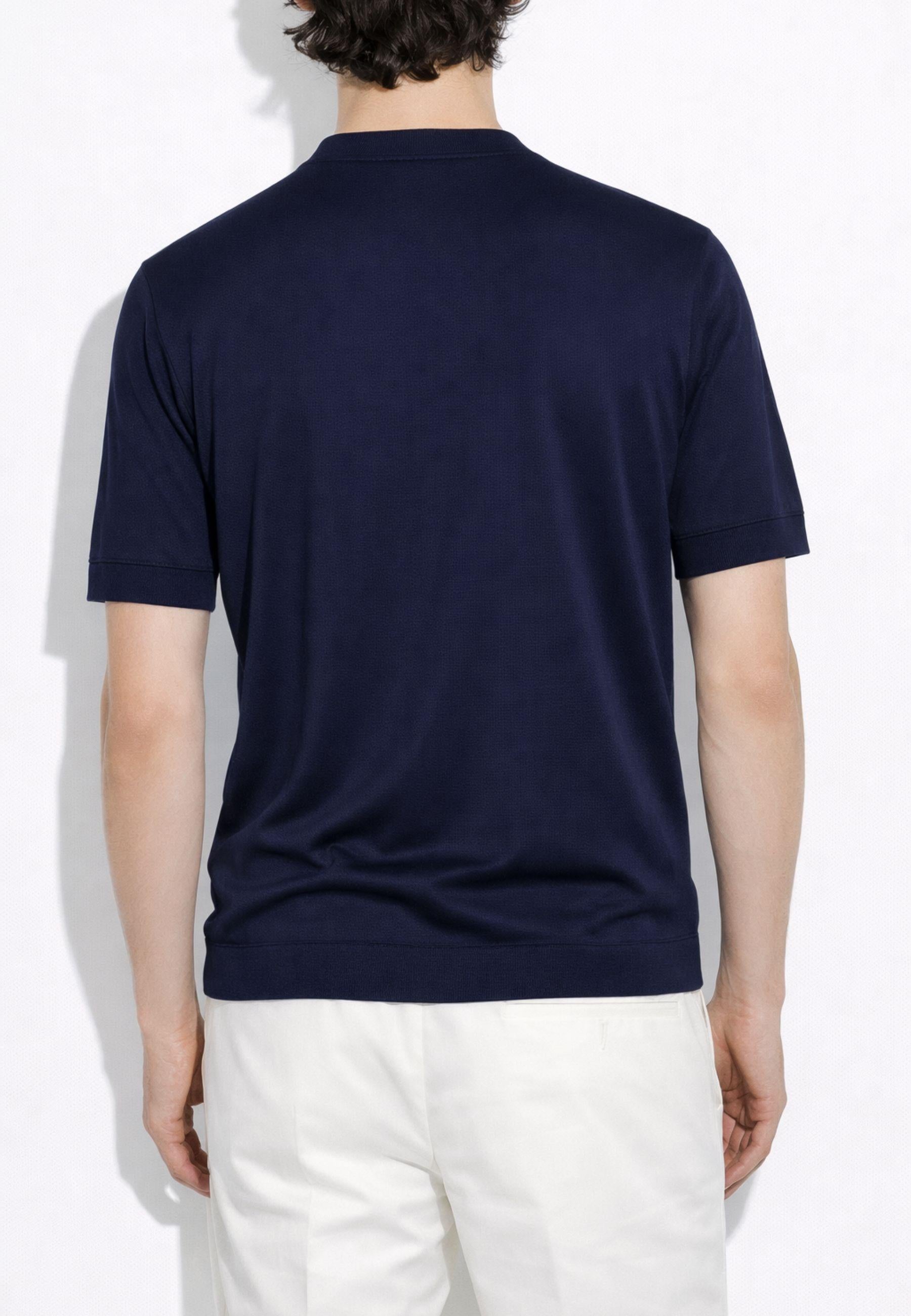 Paolo Pecora - T-shirt in pura seta blu navy 