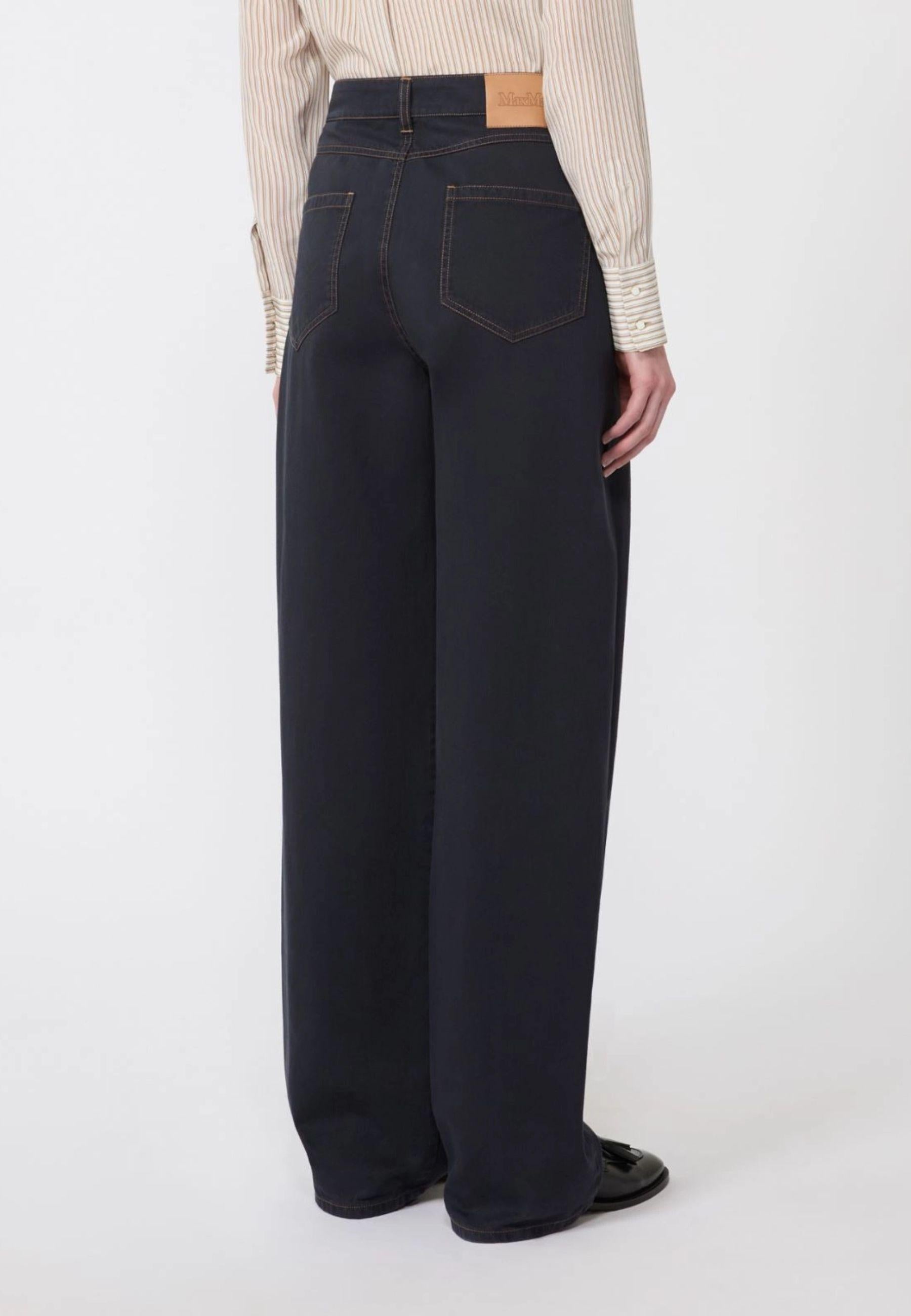 Max Mara - Pantalone baggy in raso di cotone blu 