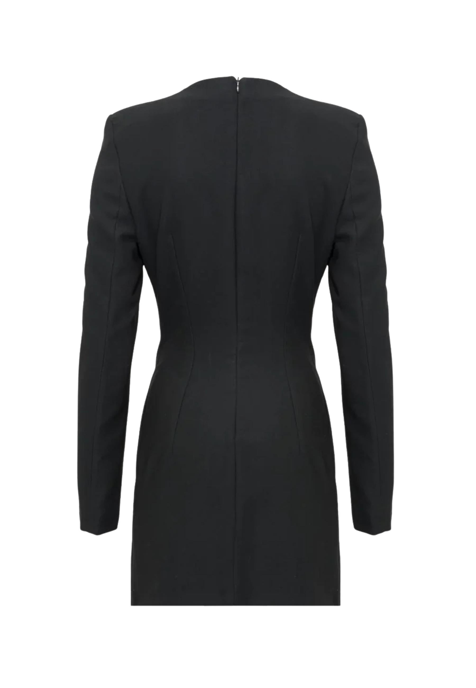 Monique Garçonne Abito Mini Aderente in Twill Tecnico con Bottoni Oro Nero 