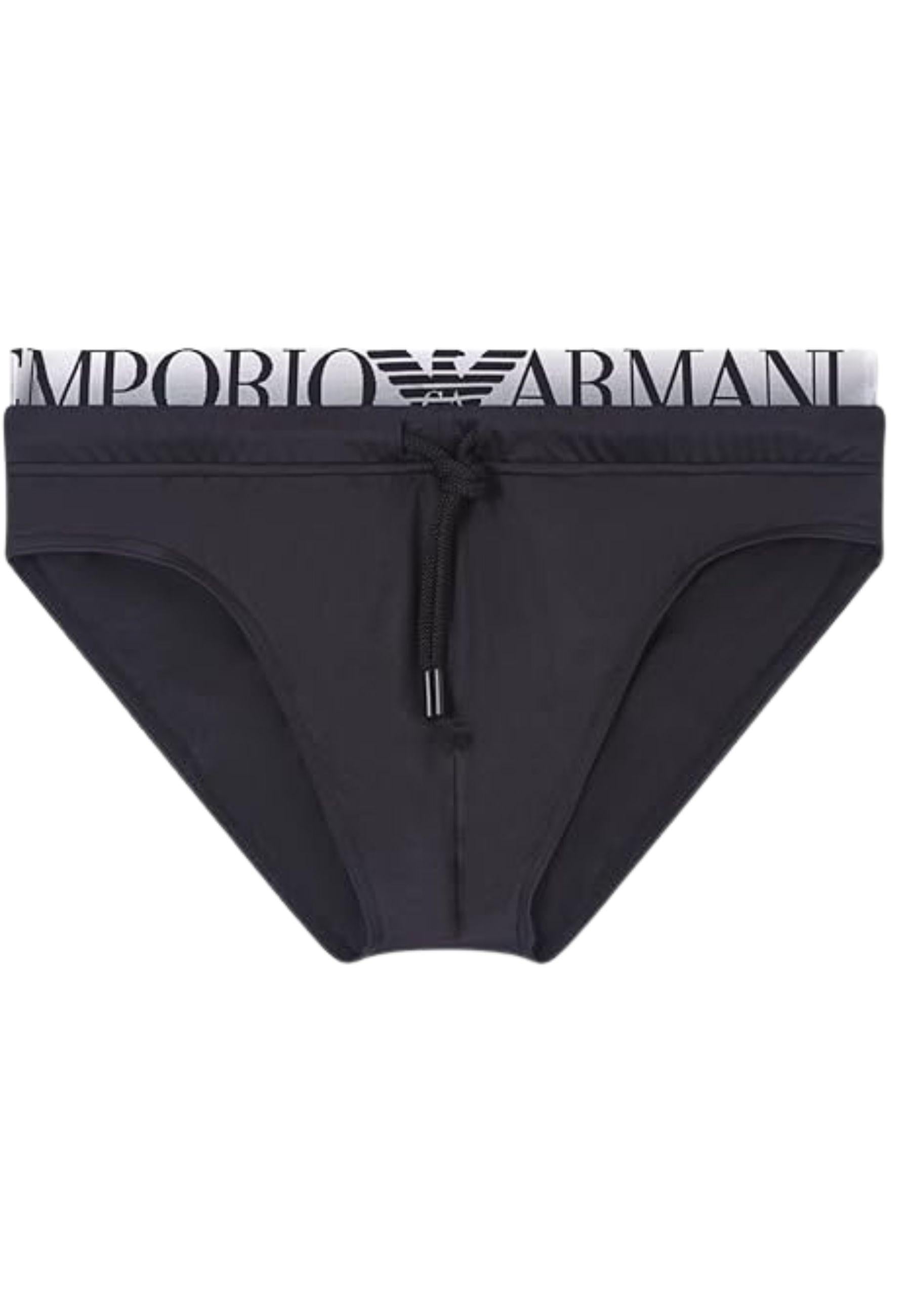Emporio Armani - Slip mare nero con coulisse e logo jacquard 