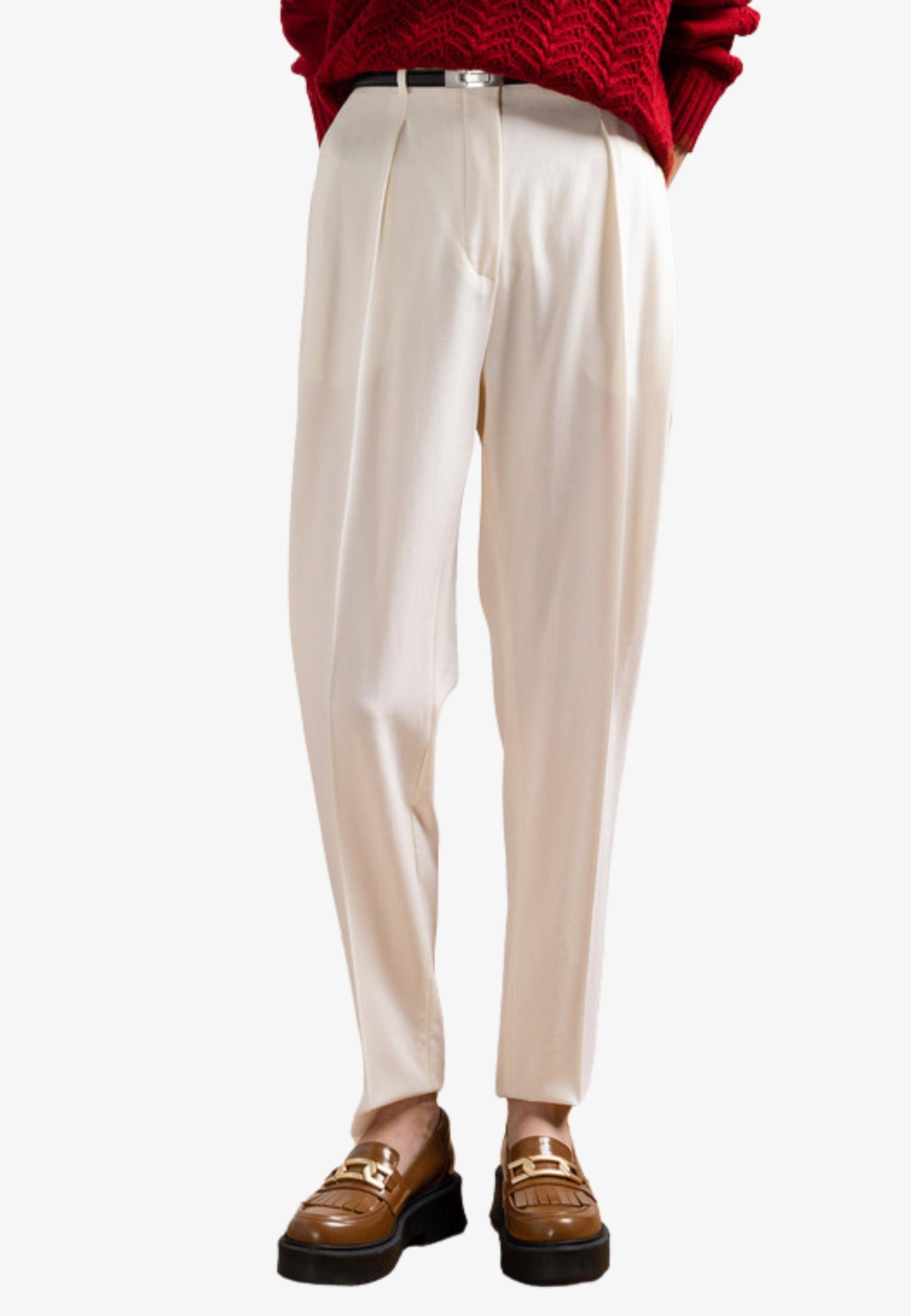 Max Mara Pantaloni Briose Donna in Lana Bianca con Pinces 