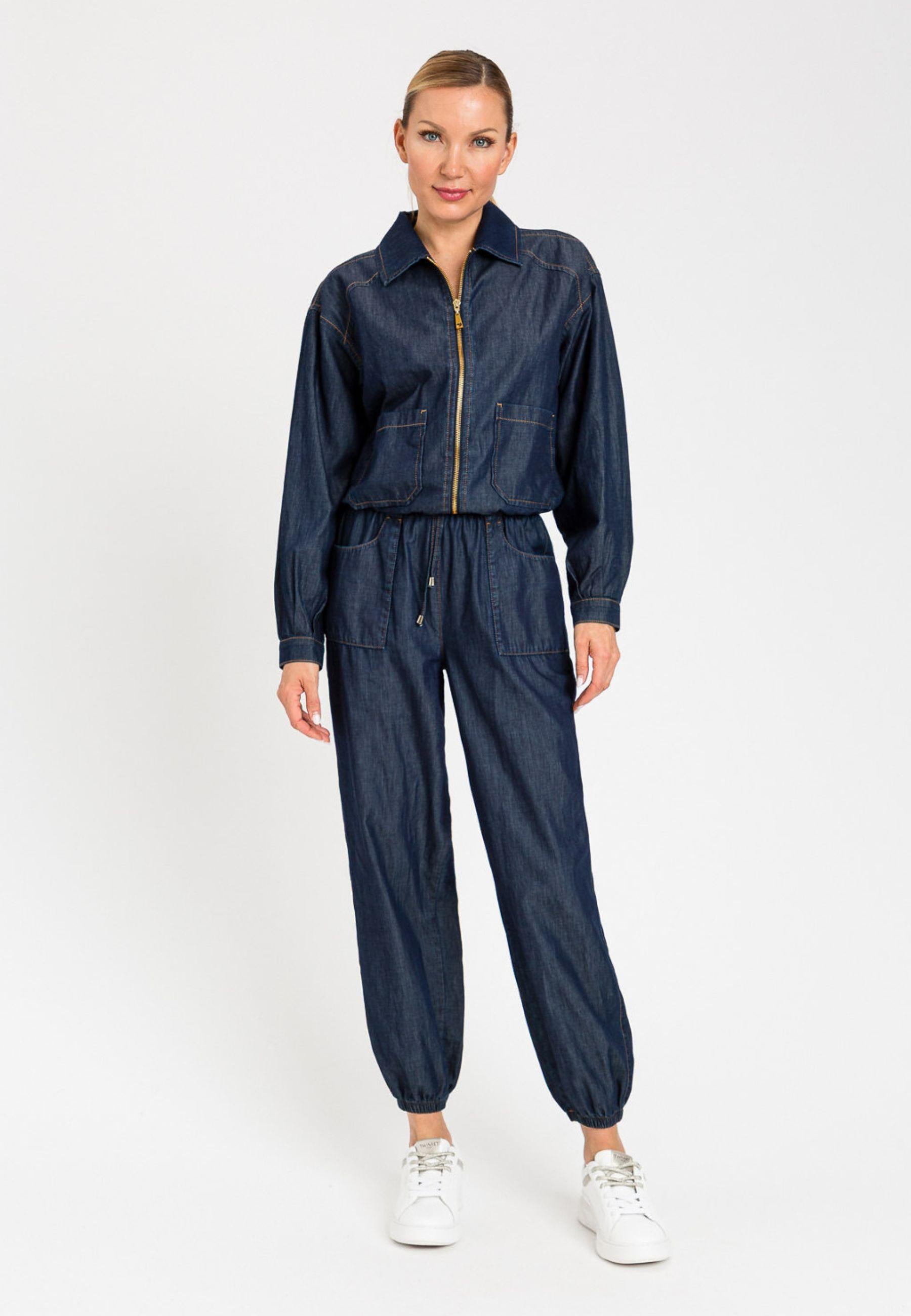 Giacca corta in chambray con zip 