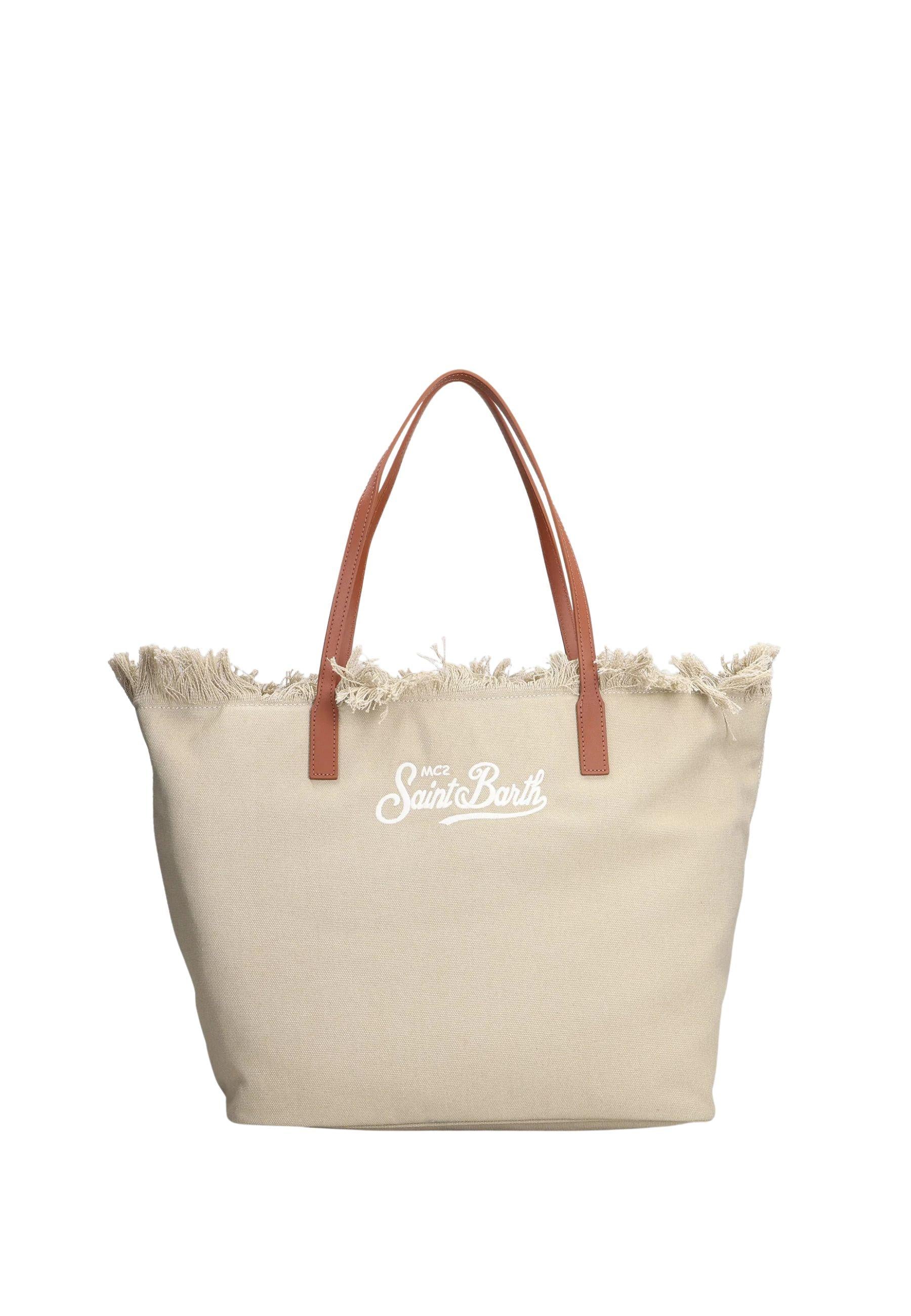 Tote City Bag Mid Fringe in tela beige 