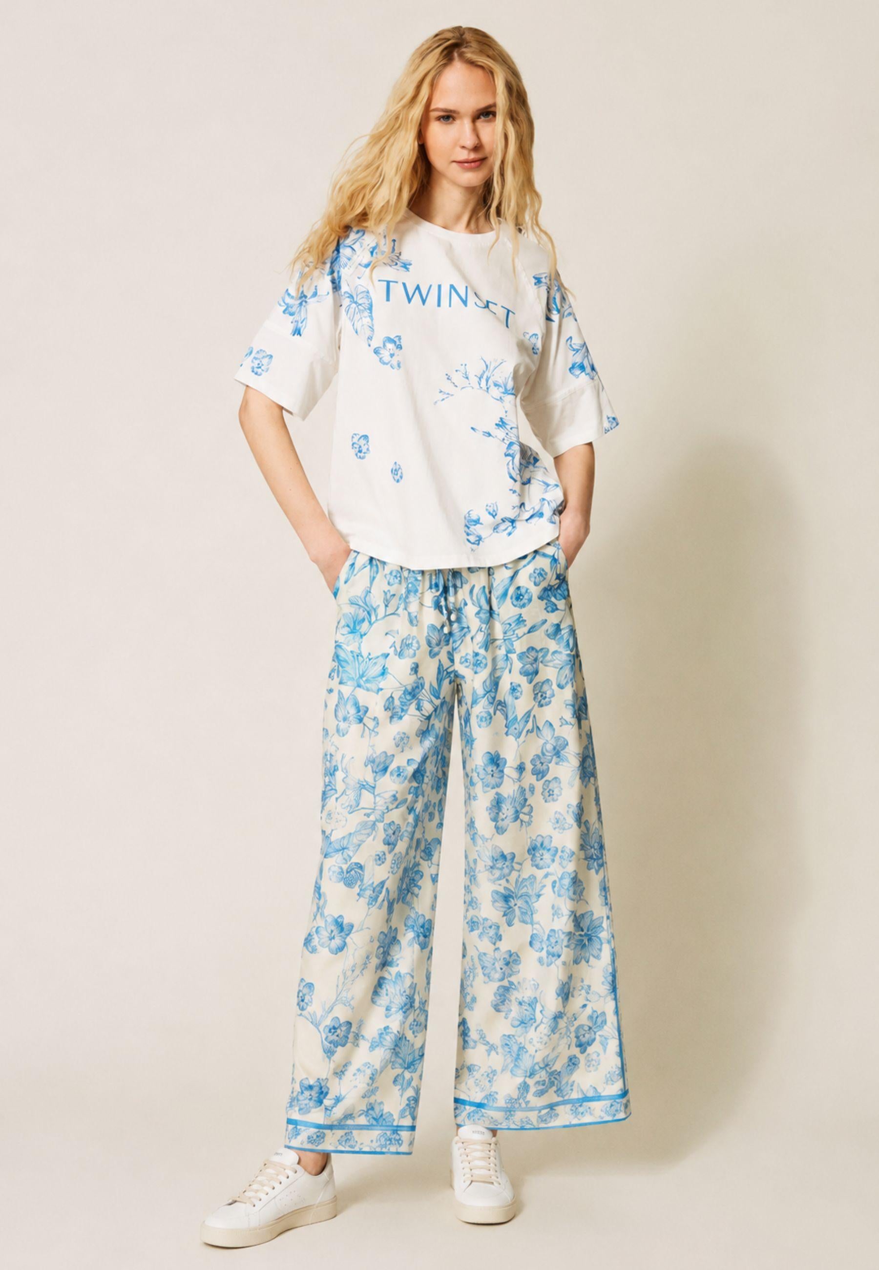 Twinset T-Shirt Toile de Jouy con Logo Lettering 