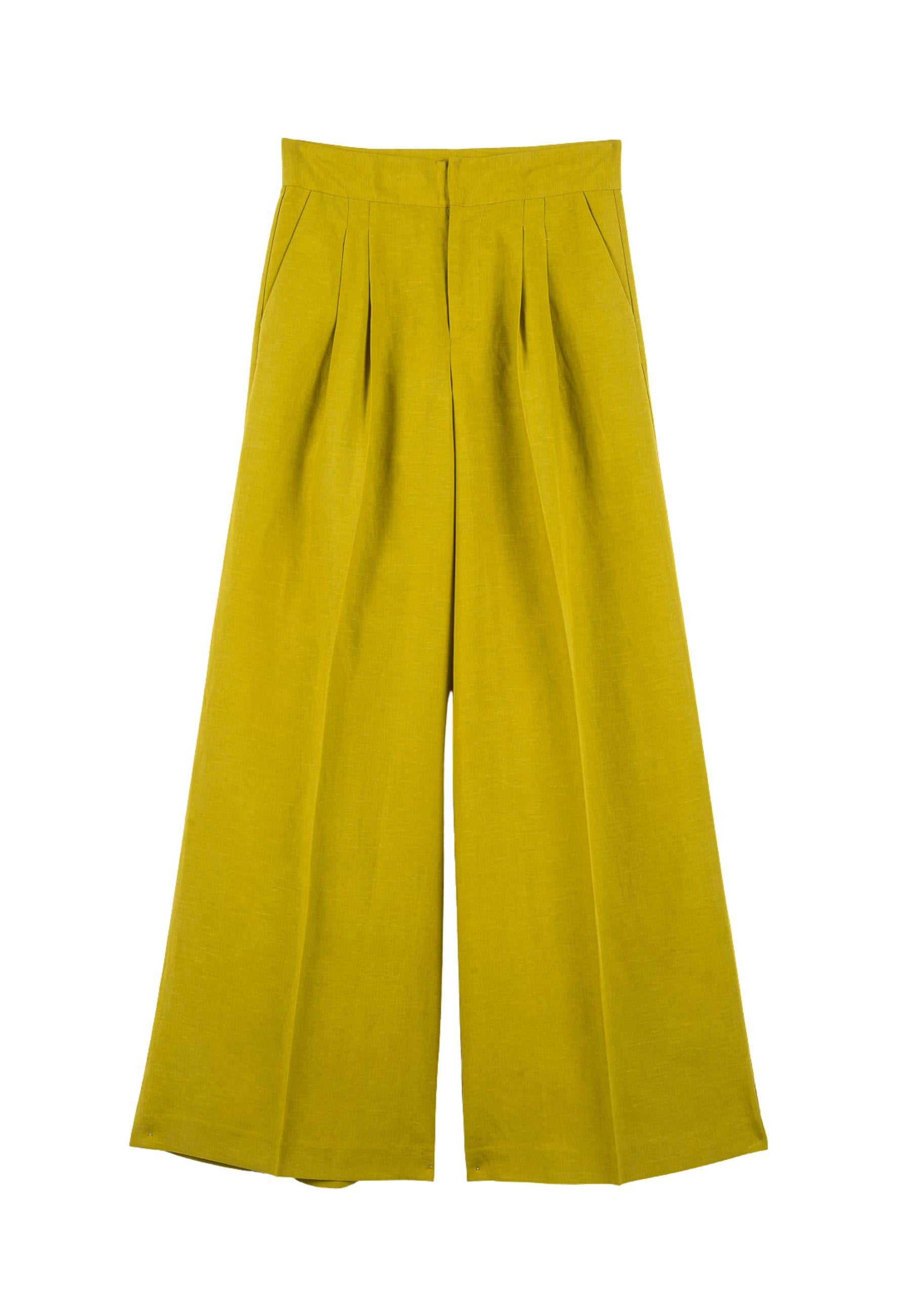 Pantaloni ampi in misto lino e lyocell 