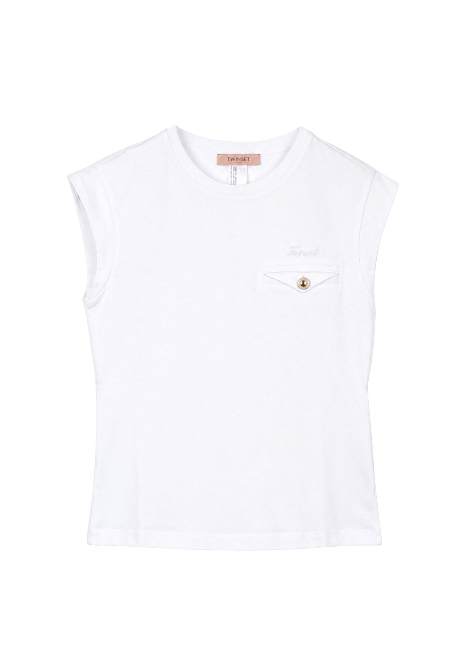 T-shirt con Logo Ricamato e Tasca Decorativa 