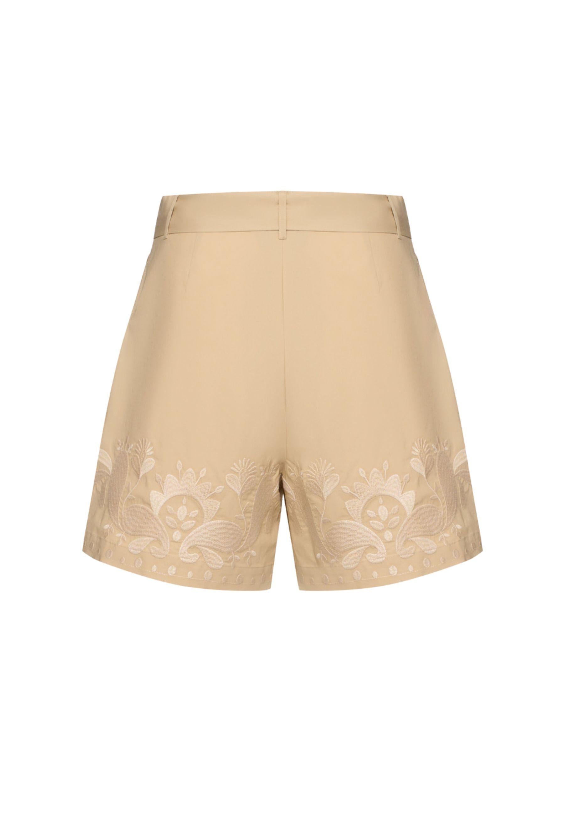 Shorts Twinset Milano in cotone elasticizzato con ricamo - Beige 