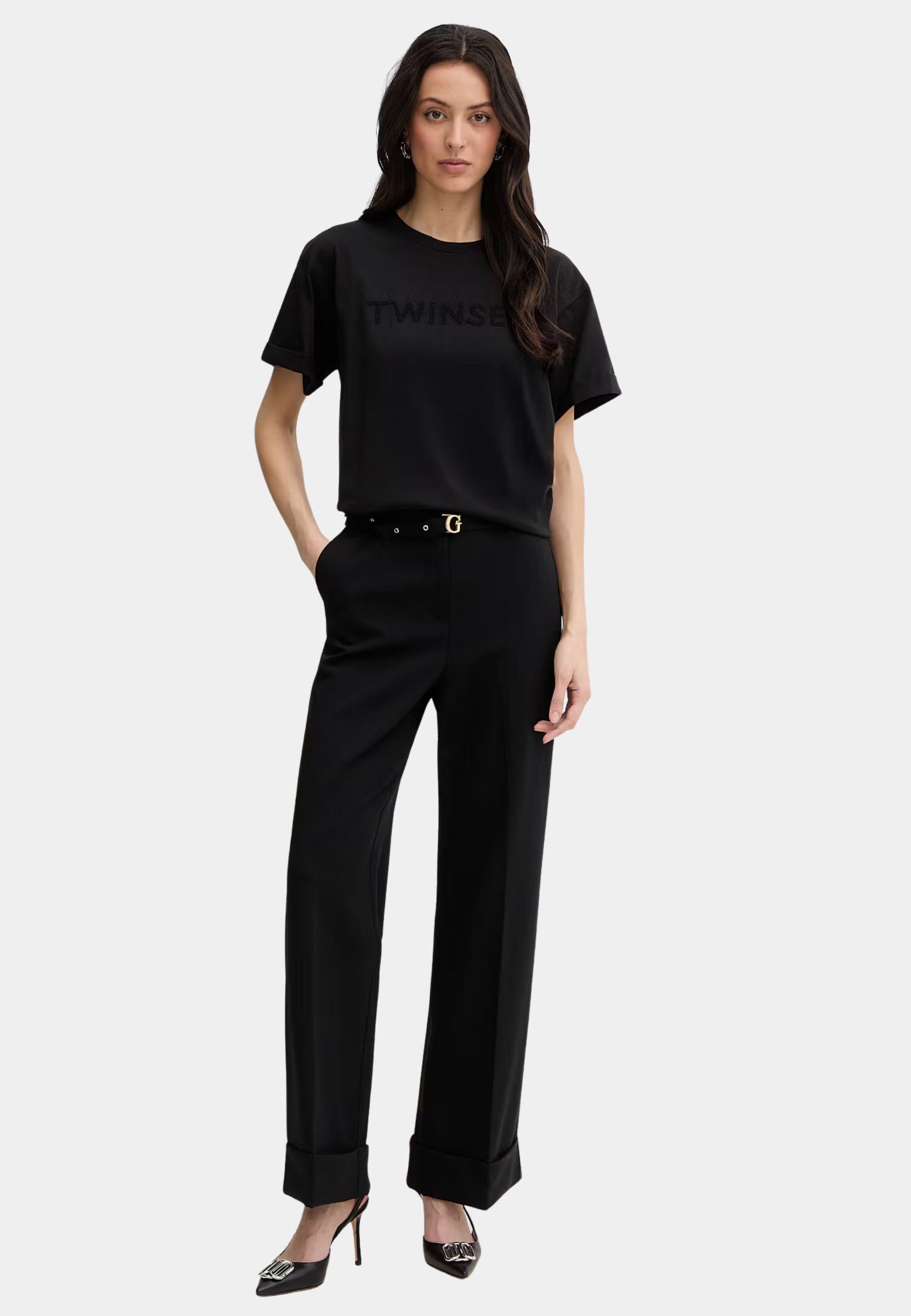 T-shirt Twinset con logo ricamato tono su tono 