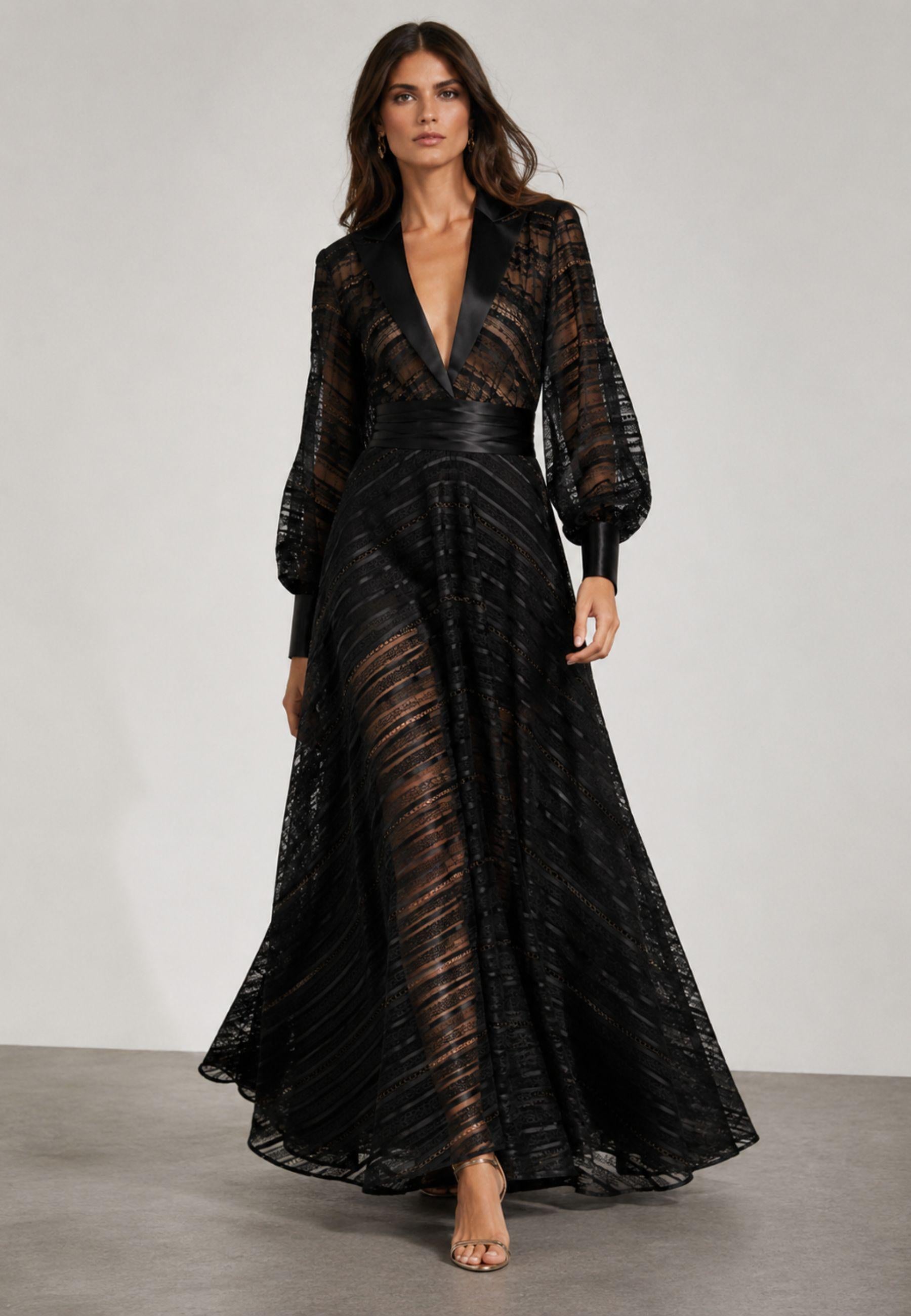 Abito Lungo Babylon in Pizzo Nero 