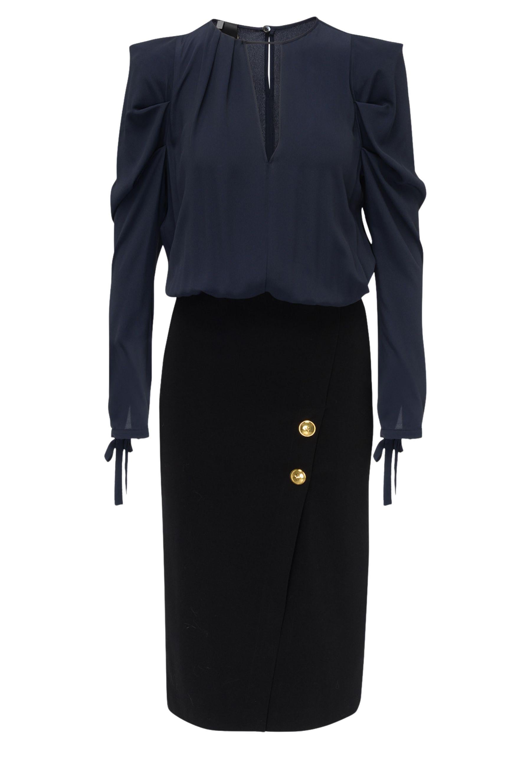 Abito Pinko Omelette bimateriale con gonna a tubino 