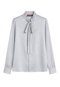 Stretch silk satin blouse with bow - Pearl grey
