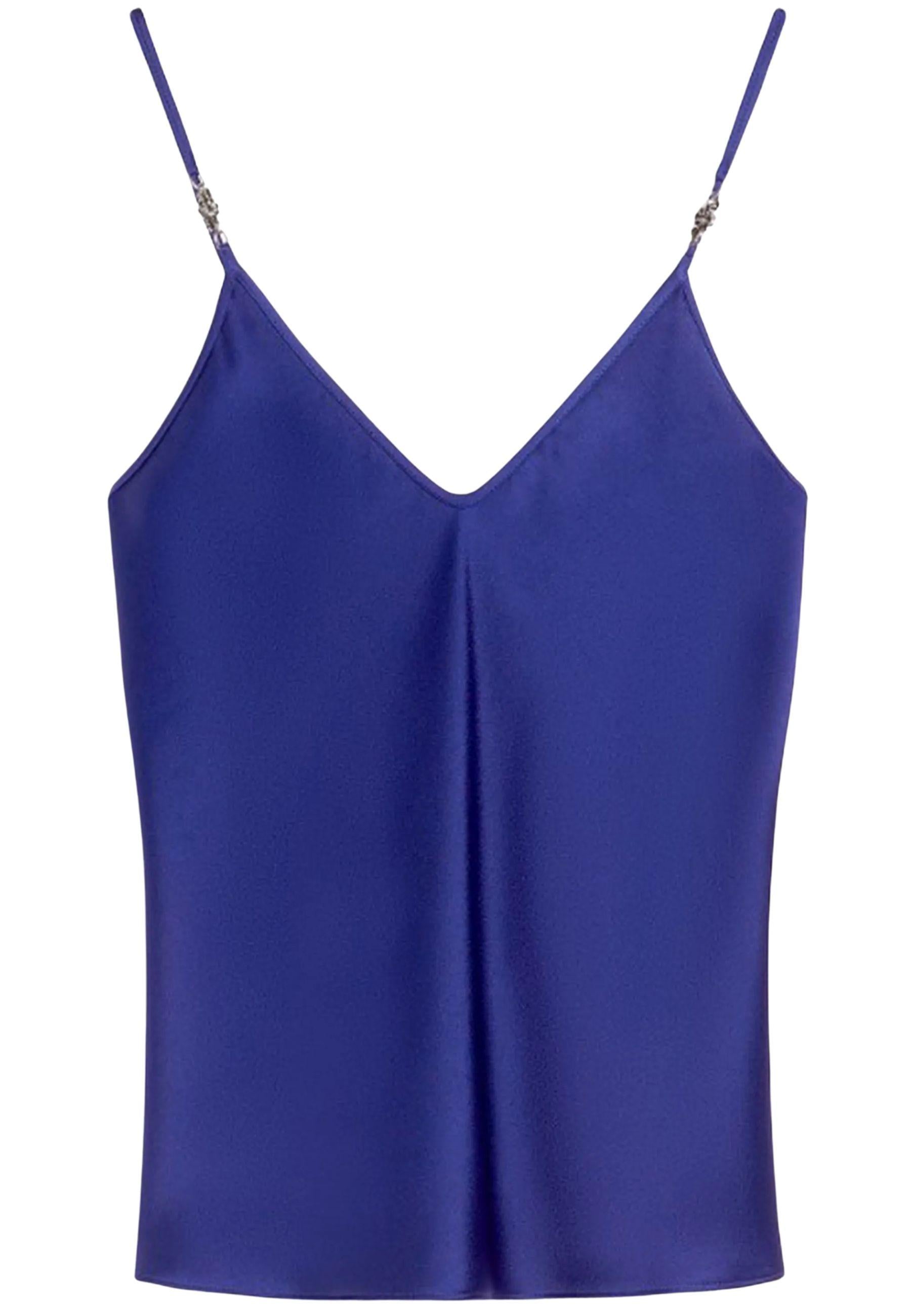 Top smanicato in envers satin con dettaglio gioiello 