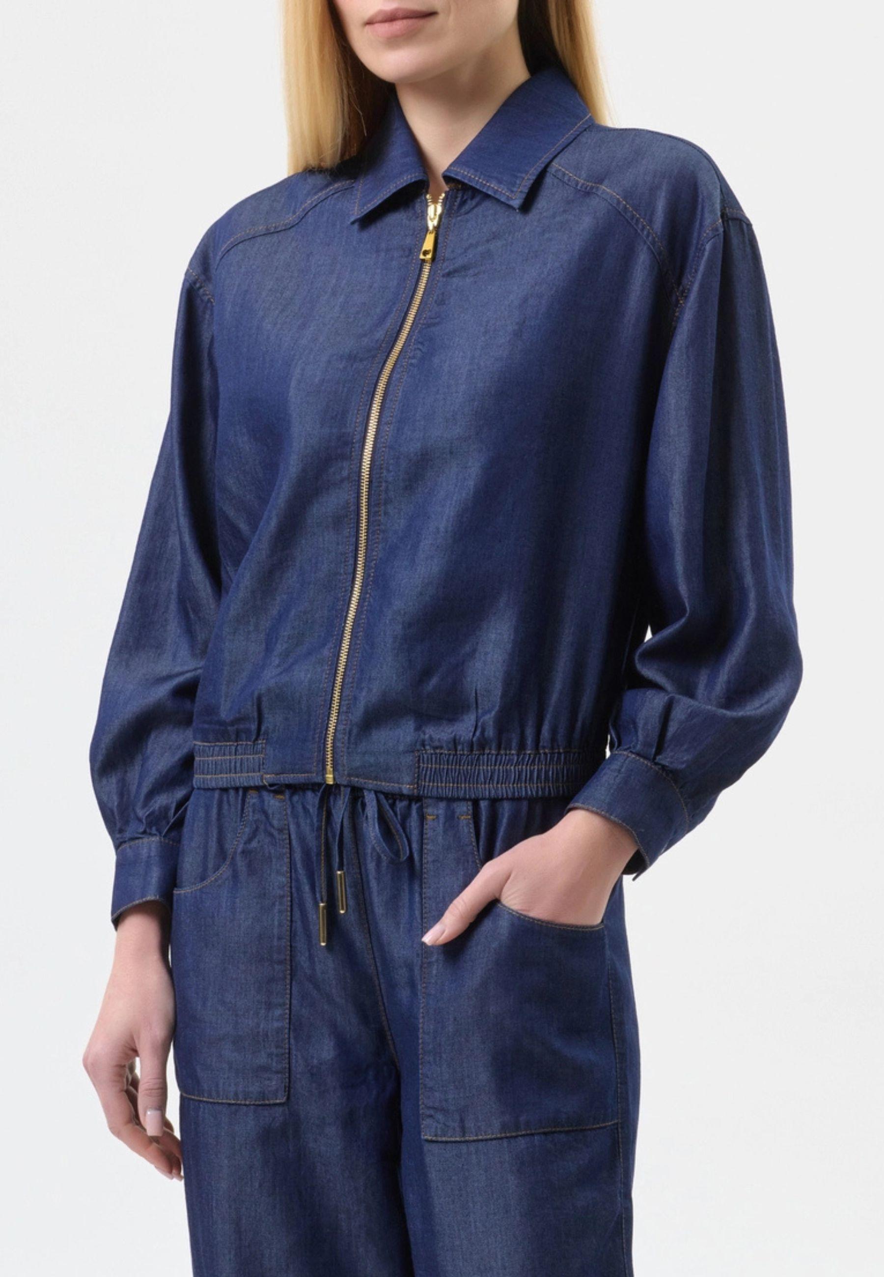 Giacca corta in chambray con zip 