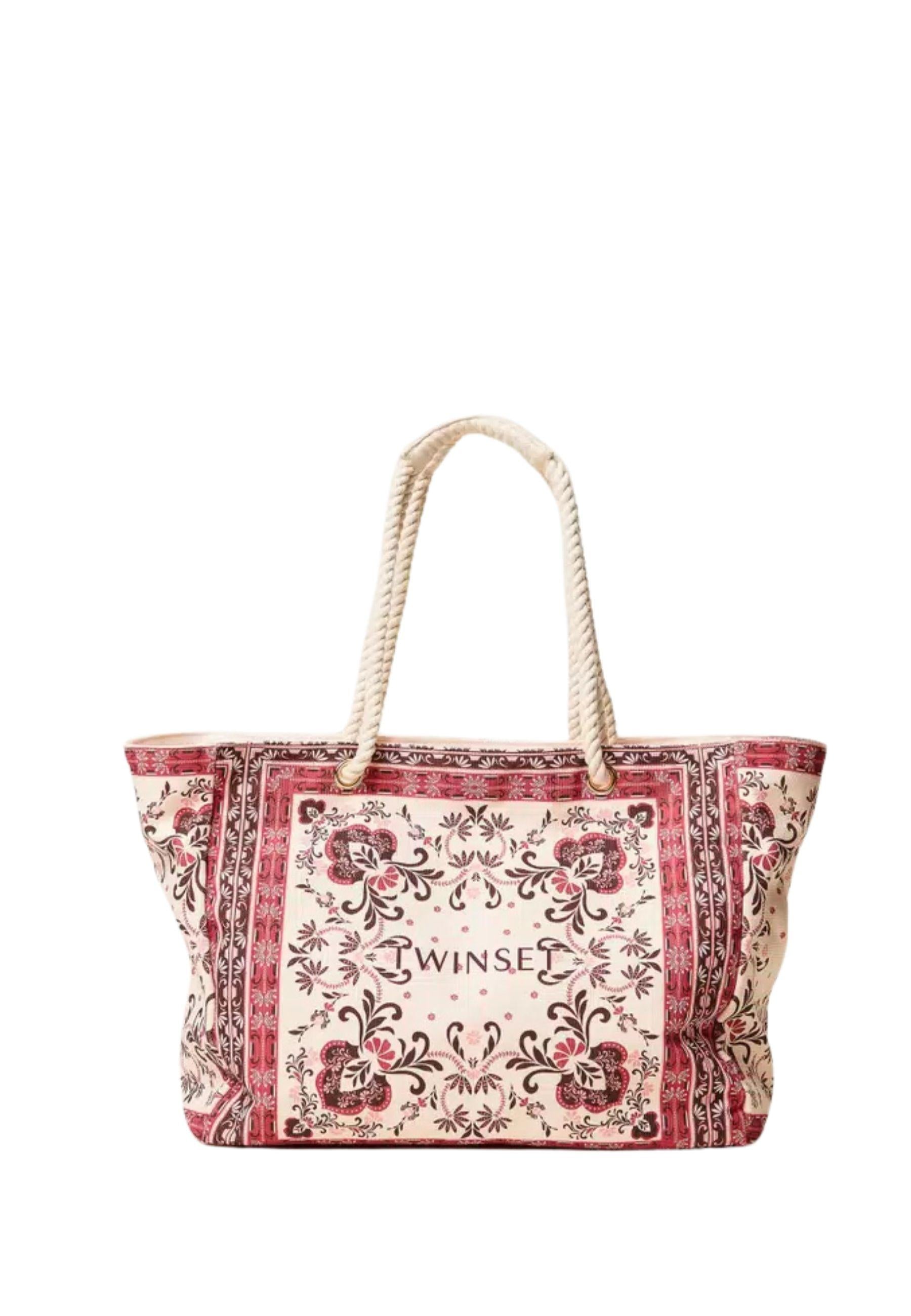 Borsa Shopper in Canvas con Stampa Foulard Fuchsia 