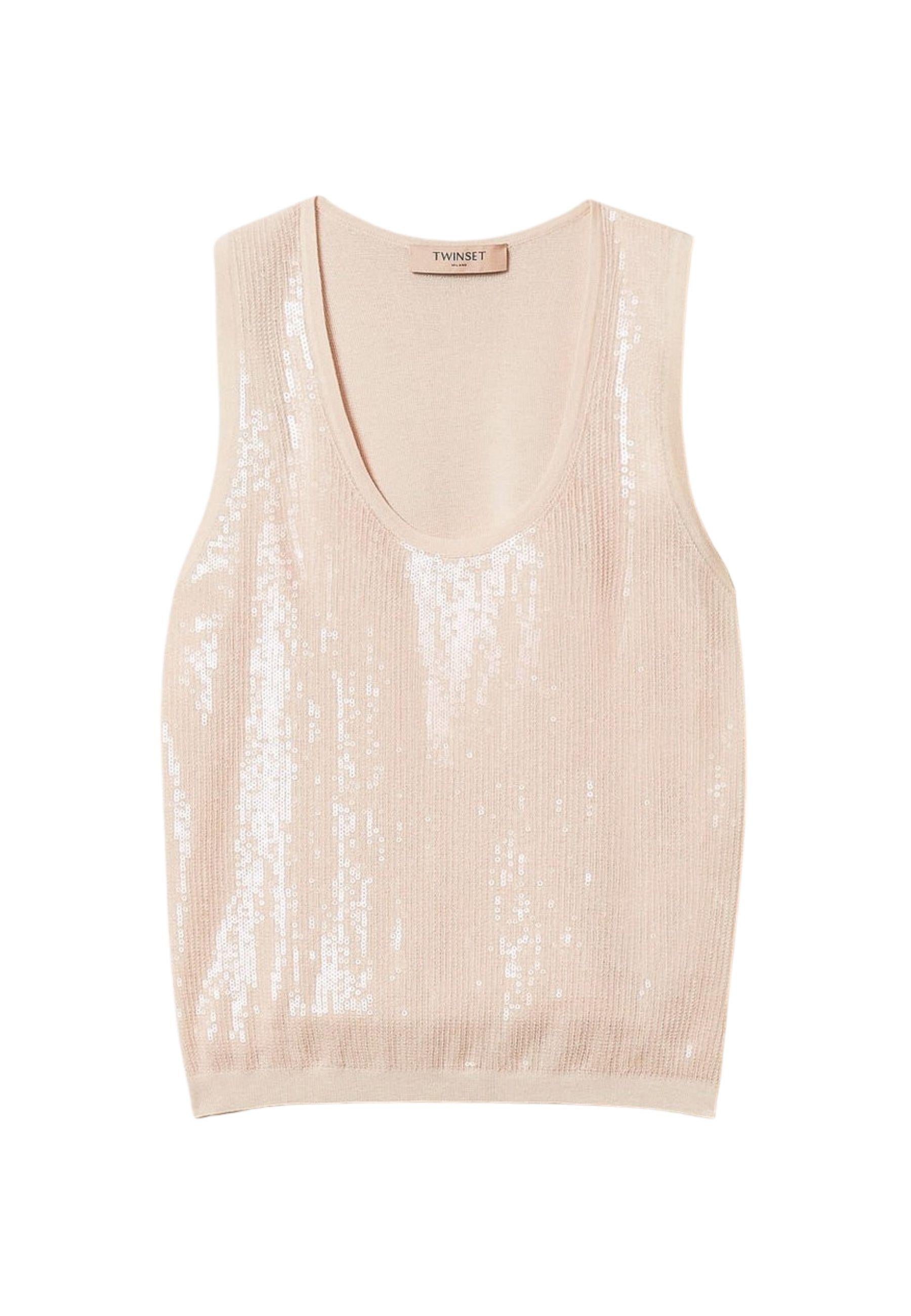 Top in maglia con paillettes 