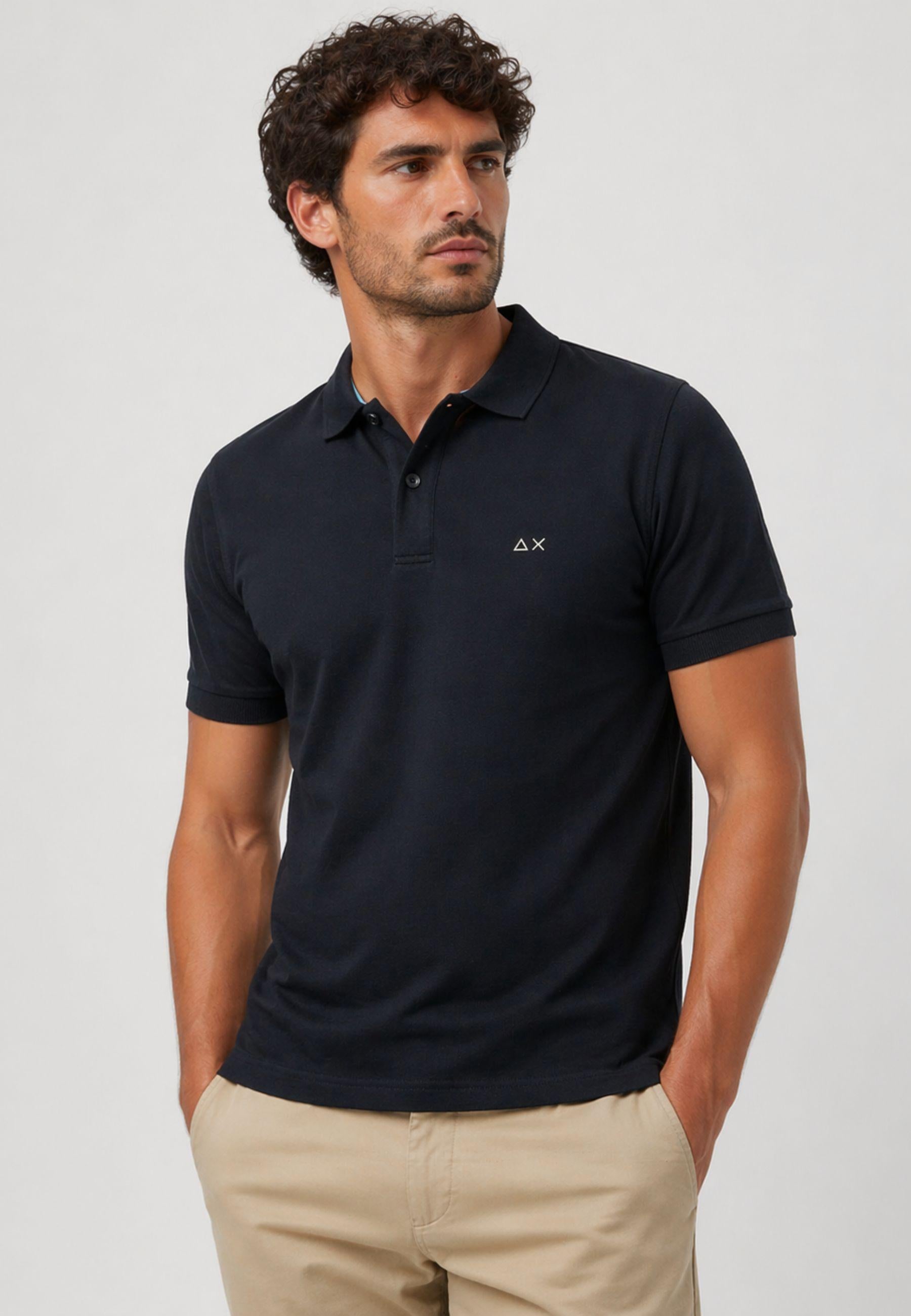 Polo in cotone blu navy con ricamo logo 